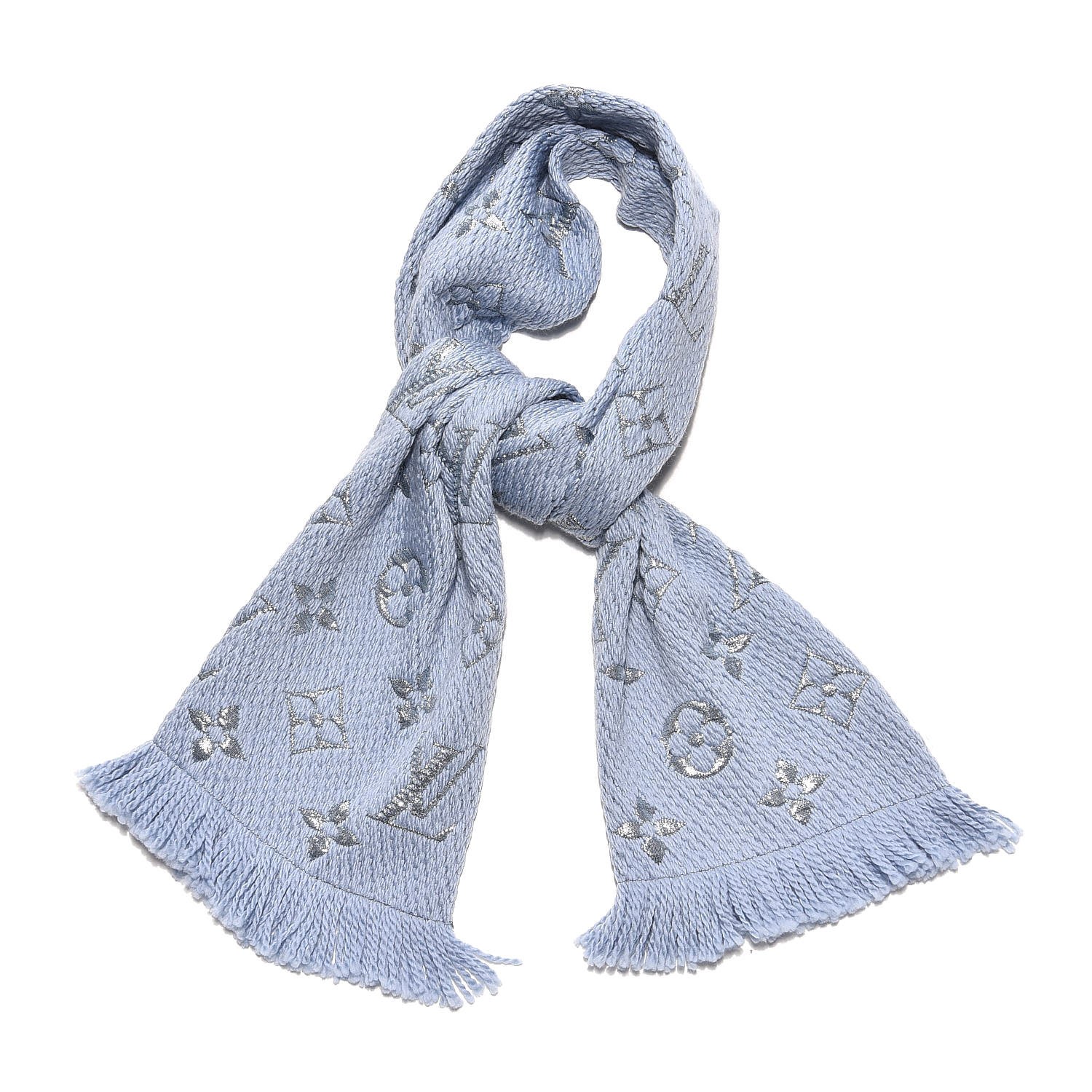 LOUIS VUITTON Wool Silk Logomania Shine Scarf Blue 324336