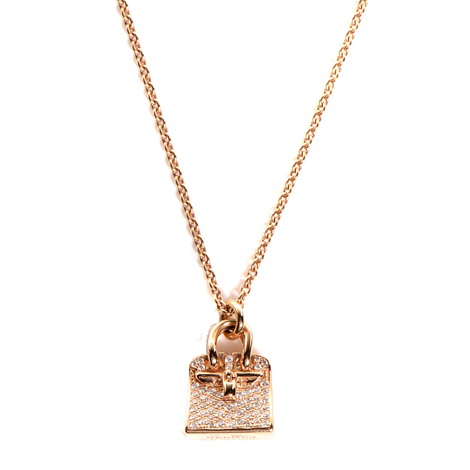 HERMES 18K Rose Gold Diamond Birkin Pendant Necklace 97001