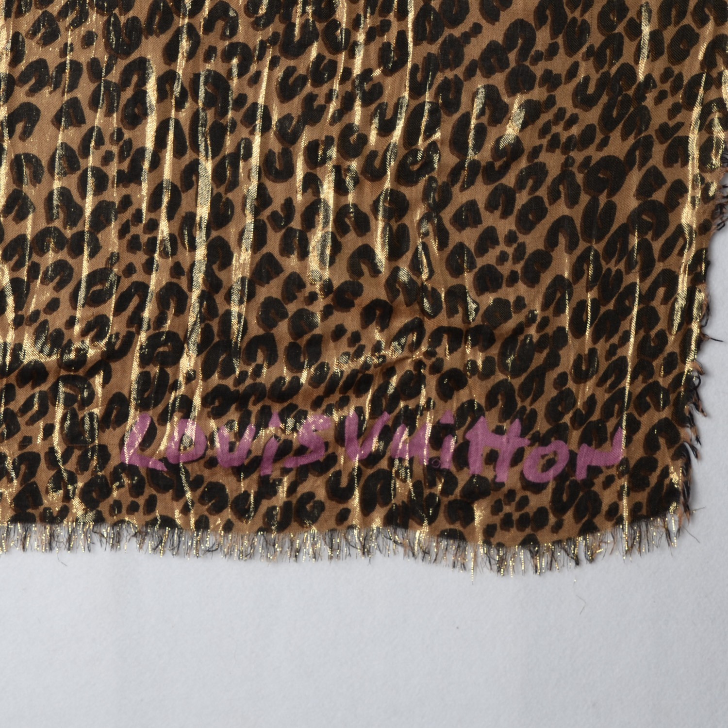 LOUIS VUITTON Cashmere Silk Leopard Etole Stole Disco Marron 112066