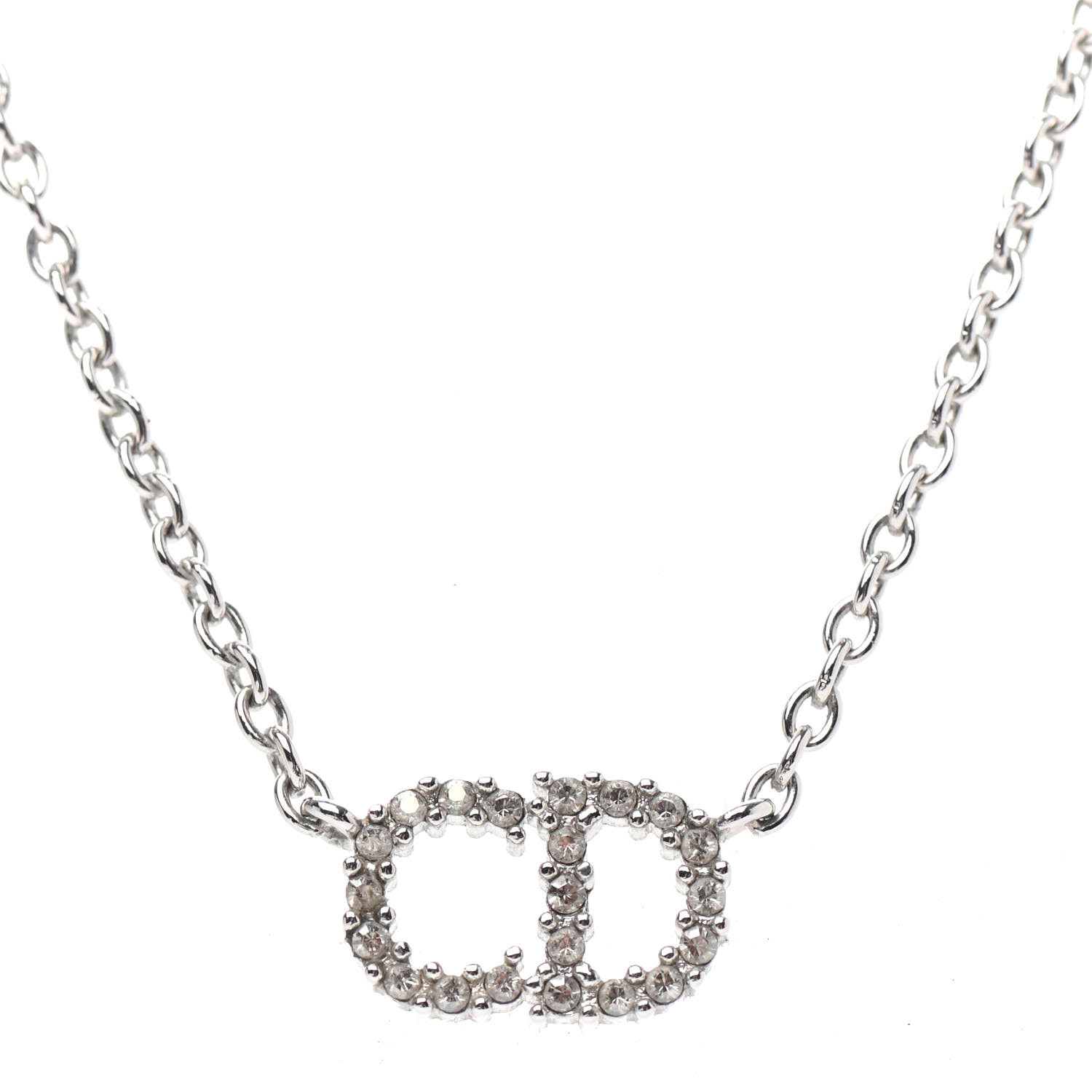 CHRISTIAN DIOR Crystal Clair D Lune Necklace Silver 807227 | FASHIONPHILE
