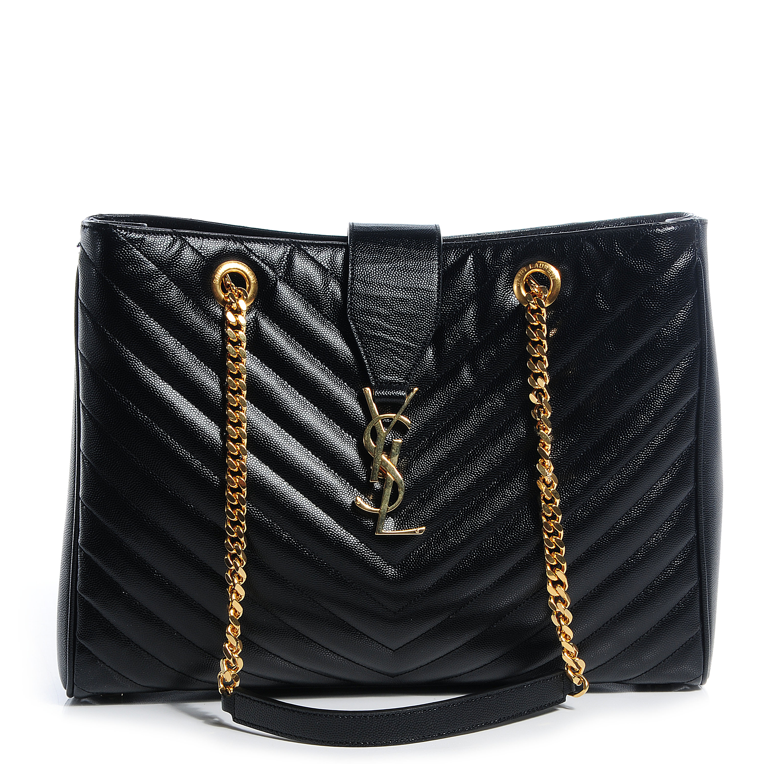 SAINT LAURENT Matelasse Chevron Monogram Shopping Bag Black 67416