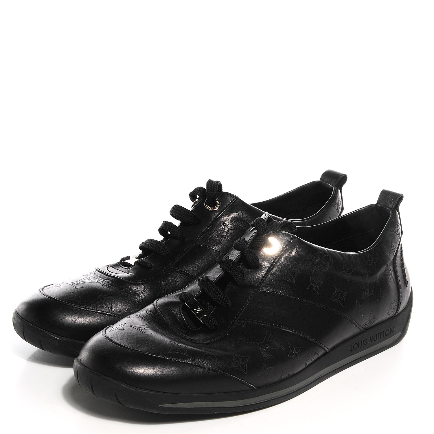 LOUIS VUITTON Leather Monogram Mens Sneakers 9 Black 88646