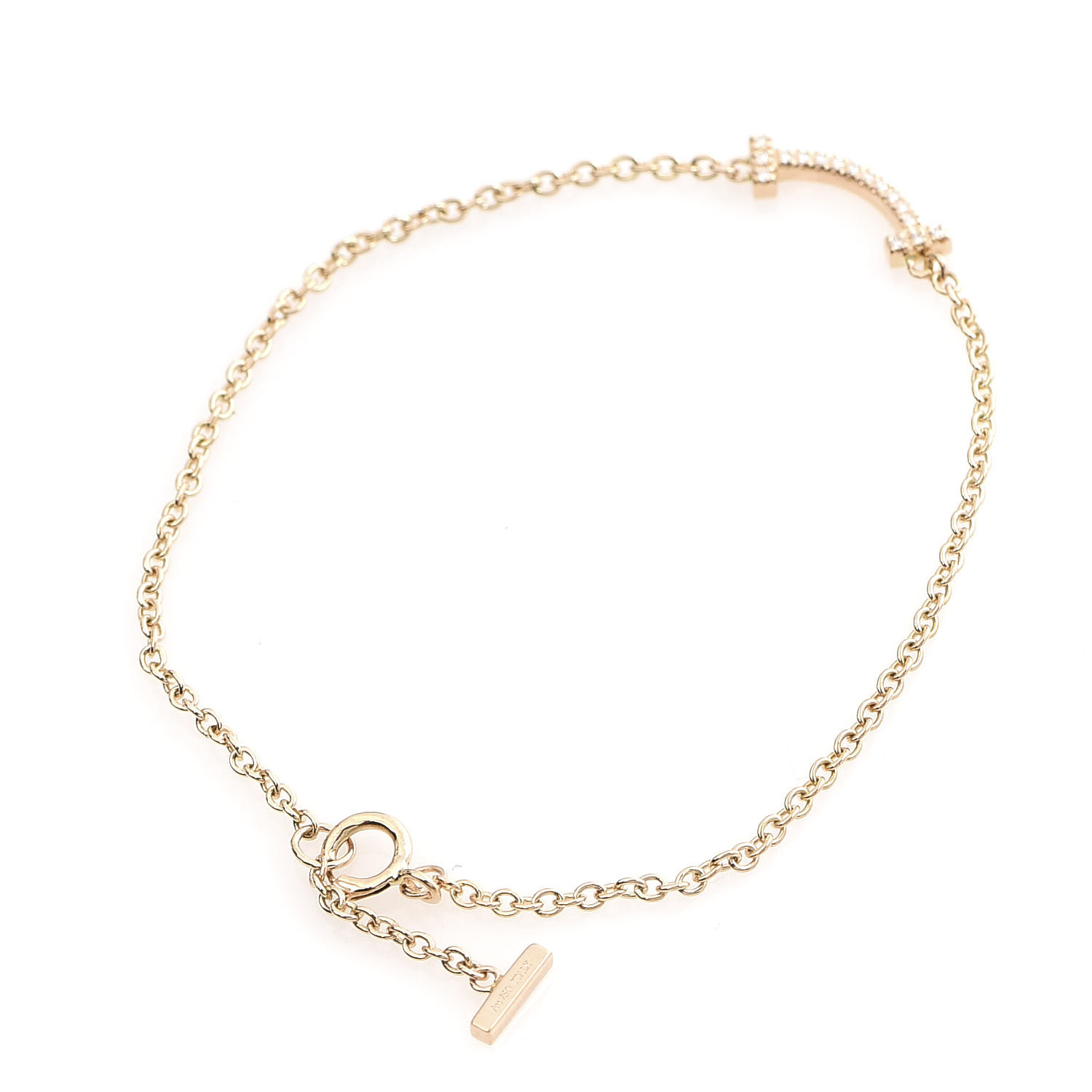 TIFFANY 18K Rose Gold Mini Diamond T Smile Bracelet 584612 | FASHIONPHILE