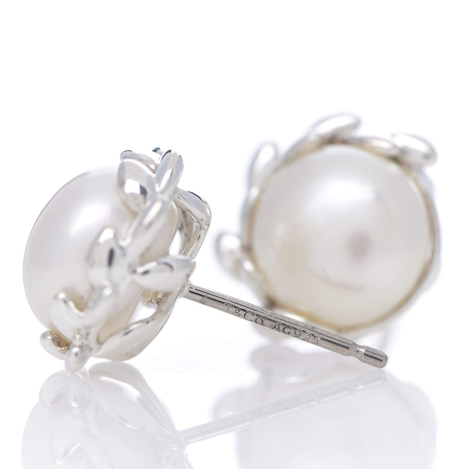 tiffany olive leaf pearl earrings