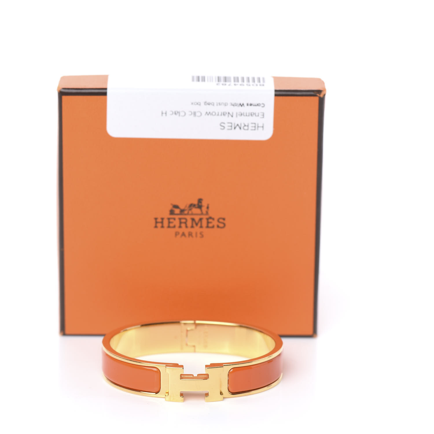 HERMES Enamel Narrow Clic Clac H Bracelet PM Orange 594782 | FASHIONPHILE