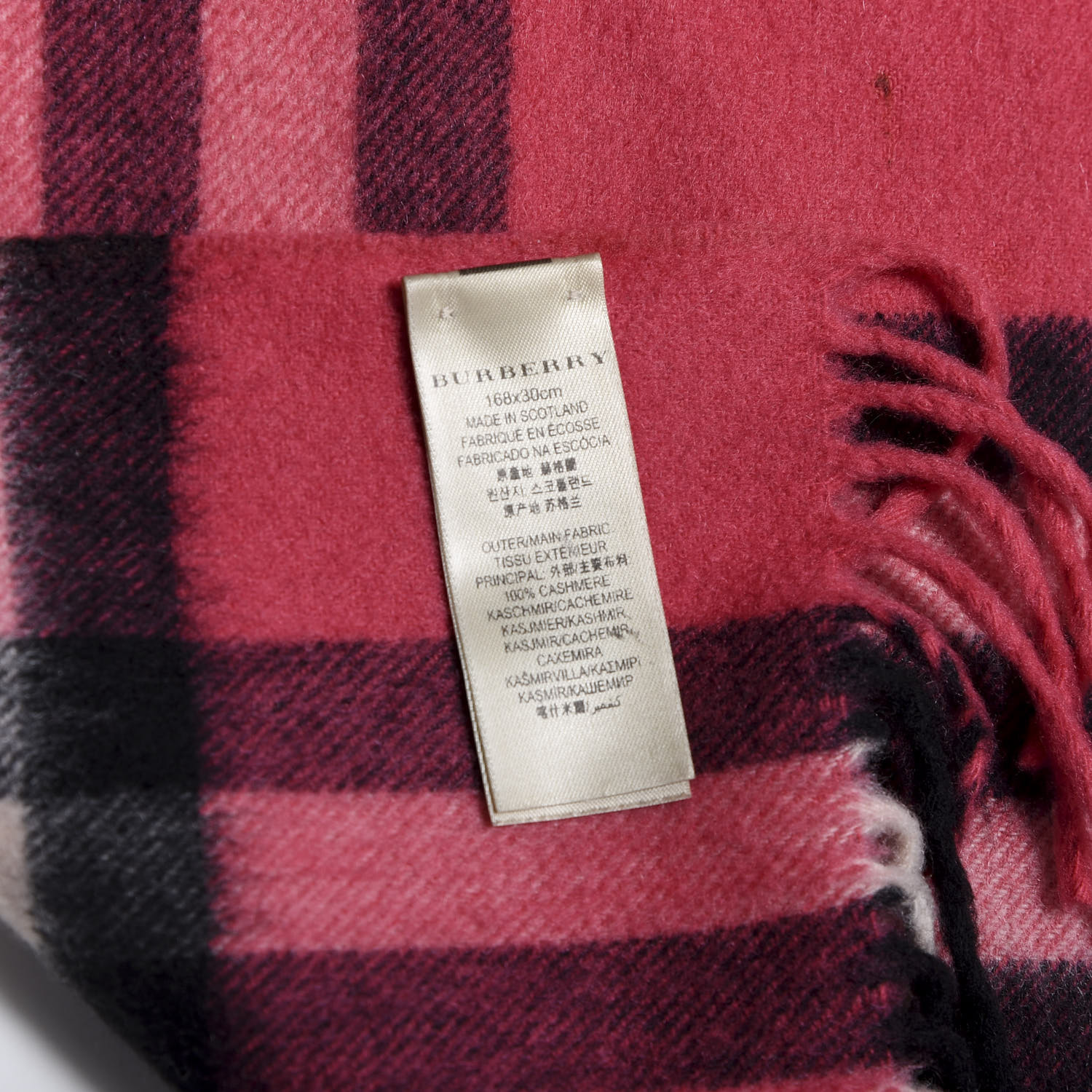 BURBERRY Cashmere Giant Check Fringe Scarf Rose Pink 595288 | FASHIONPHILE