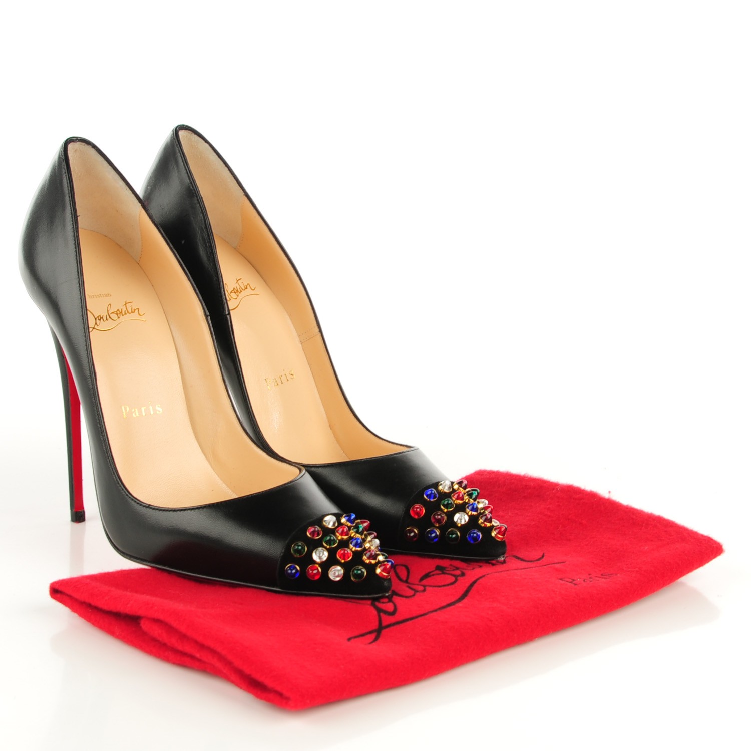 CHRISTIAN LOUBOUTIN Kid Leather Cabo 120 Embellished Cap Toe Pumps 37 ...