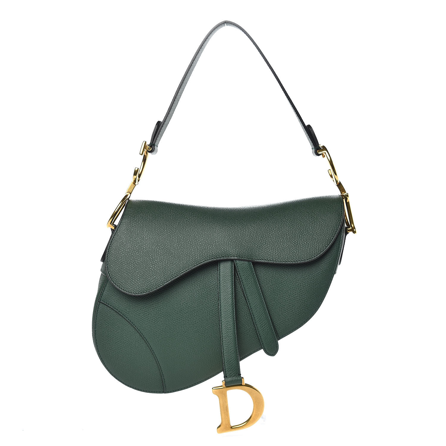 CHRISTIAN DIOR Grained Calfskin Saddle Bag Green 465930