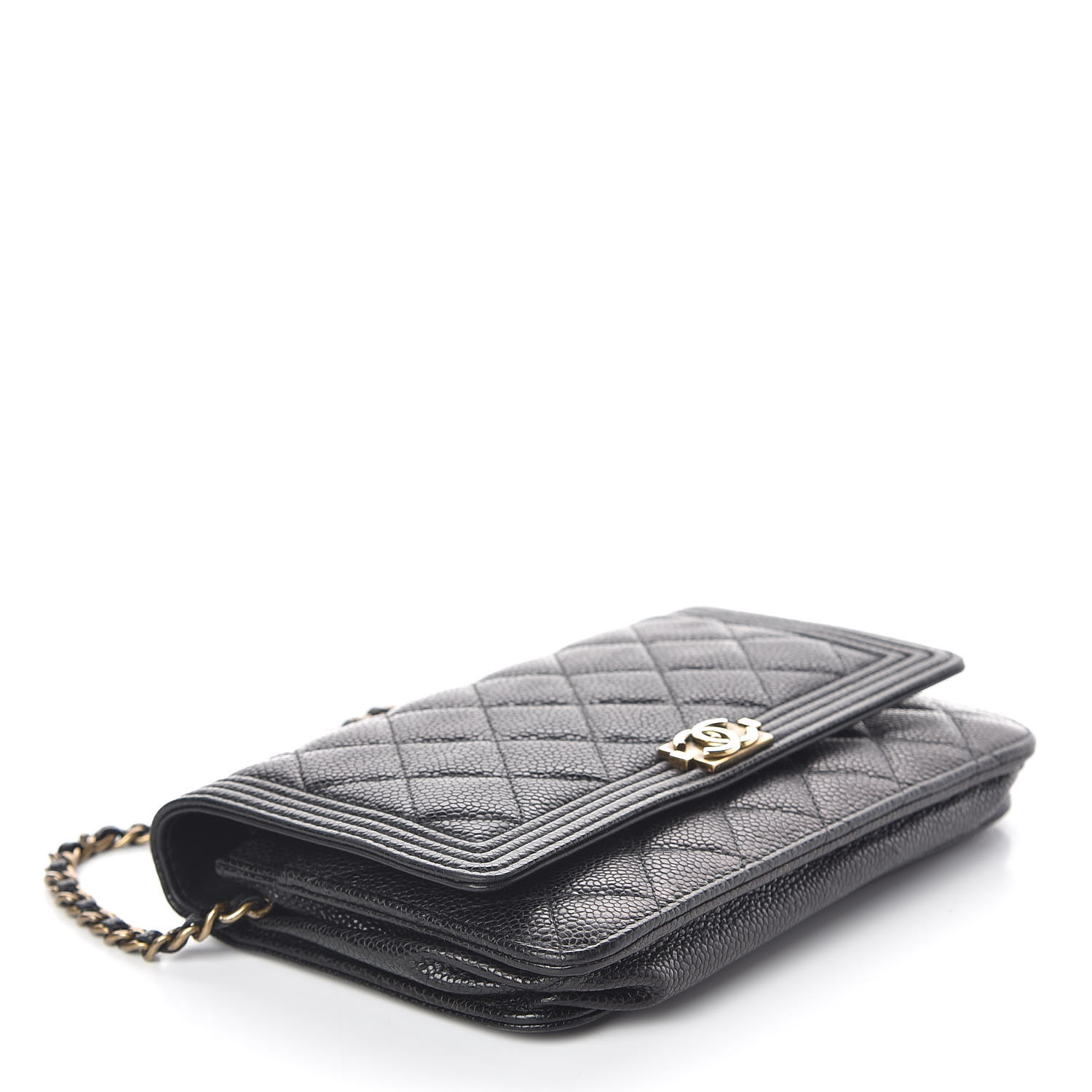 CHANEL Caviar Quilted Boy Wallet On Chain WOC Black 467266