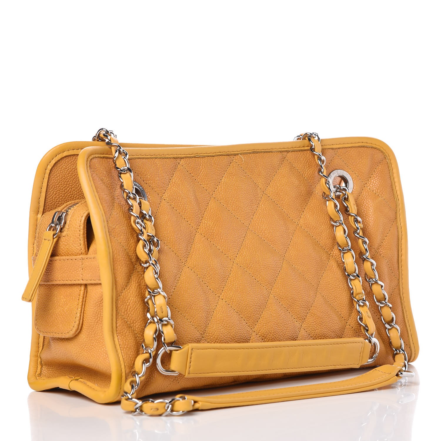 CHANEL Caviar Quilted Small Casual Riviera Zip Shoulder Bag Yellow 328679