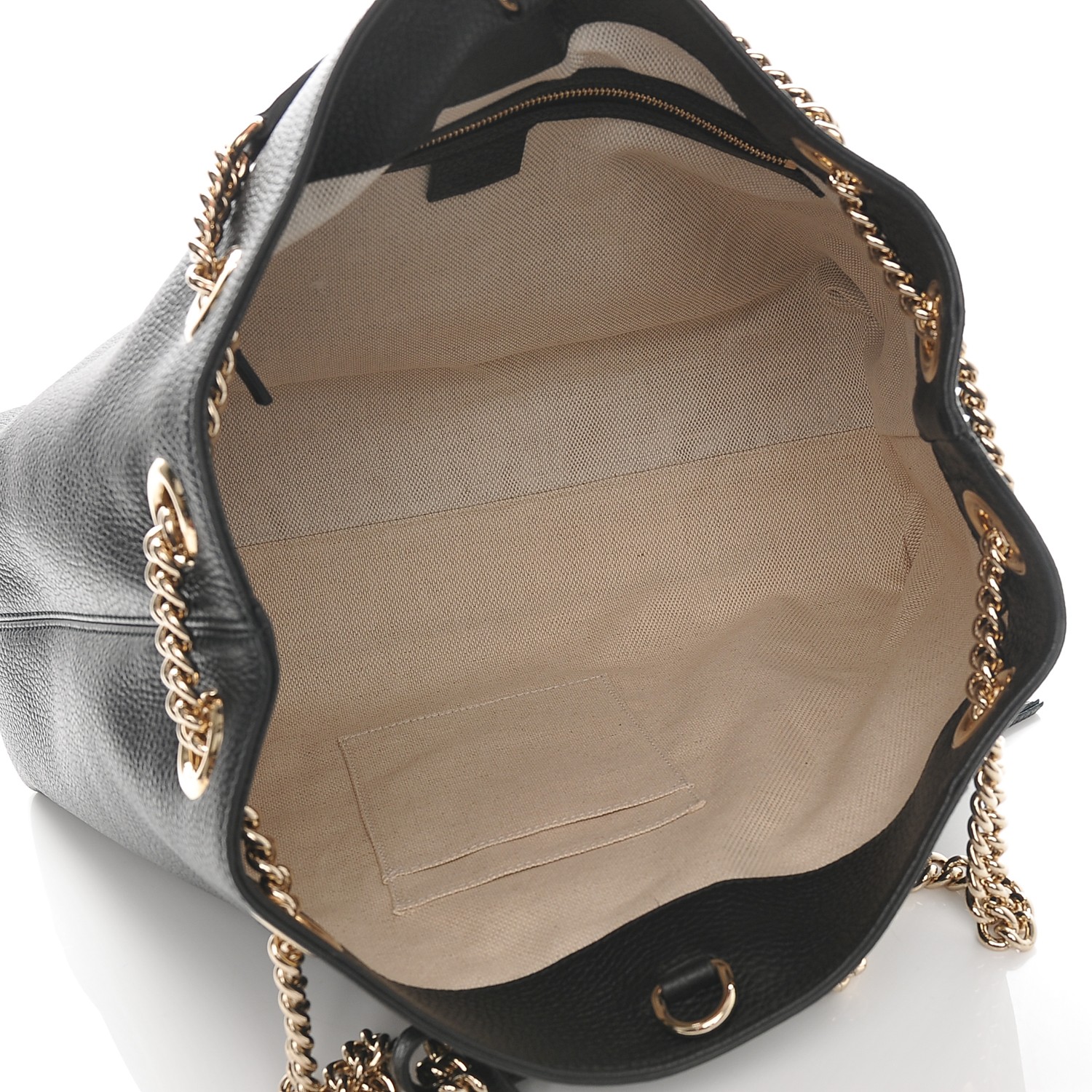 GUCCI Pebbled Calfskin Medium Soho Chain Shoulder Bag Black 185695