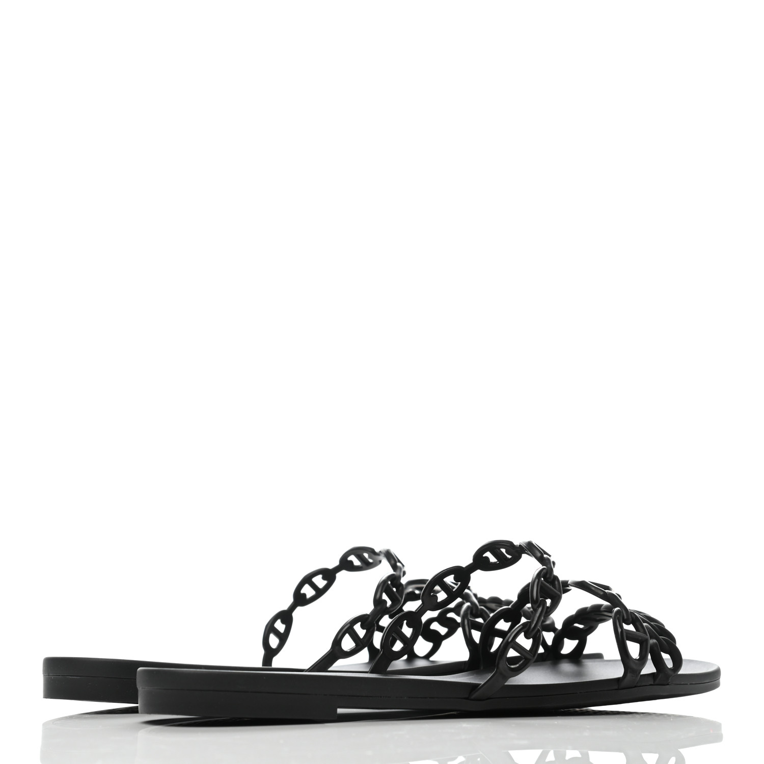 HERMES Rubber Chaine d'Ancre Nude Sandals 39 Black 843014 | FASHIONPHILE