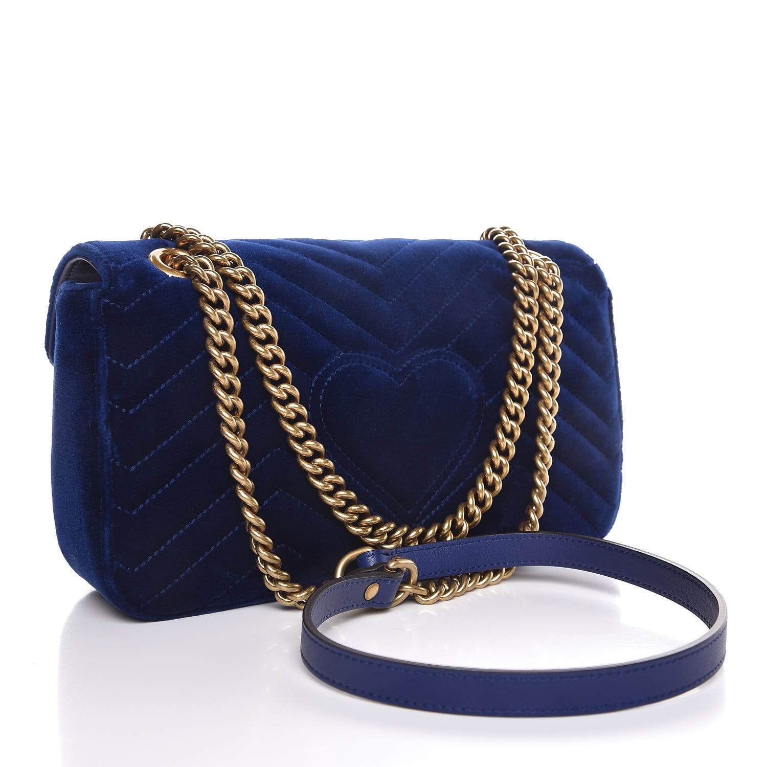 GUCCI Velvet Matelasse Small GG Marmont Shoulder Bag Cobalt Blue 332620