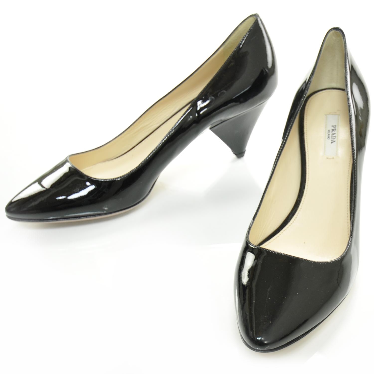 PRADA Patent Leather Kitten Heels 38 Black 25301