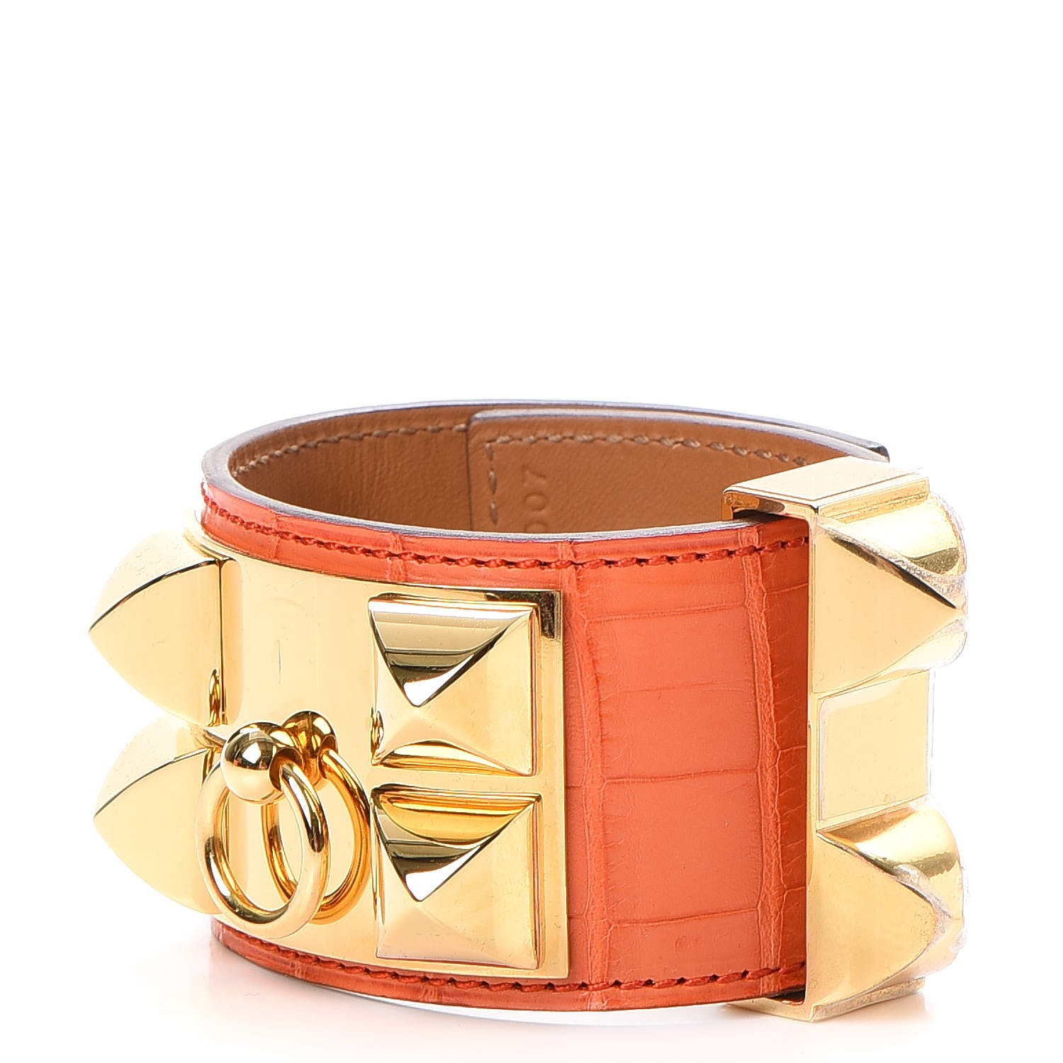 HERMES Matte Alligator Collier De Chien CDC Bracelet S Orange 
