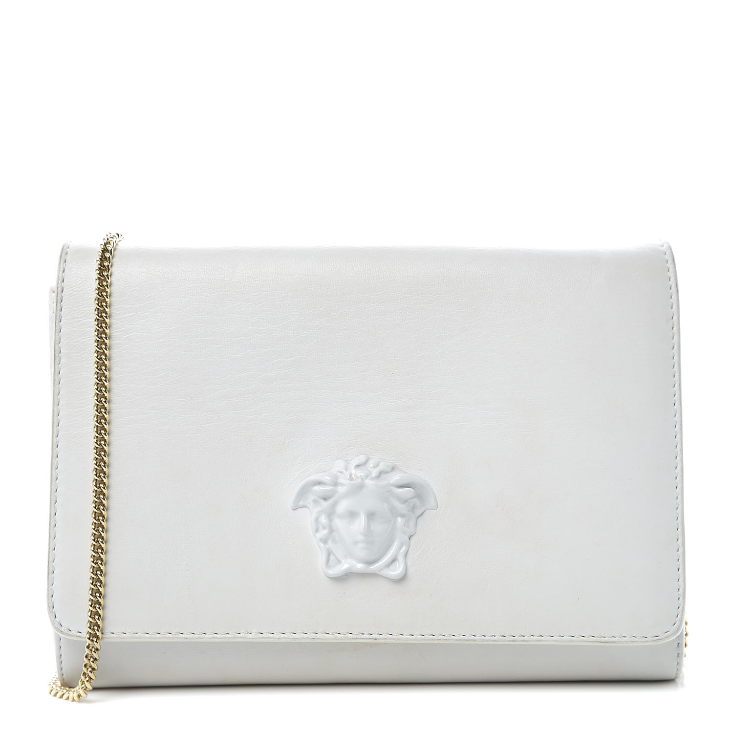 Versace Calfskin Palazzo Chain Evening Bag White