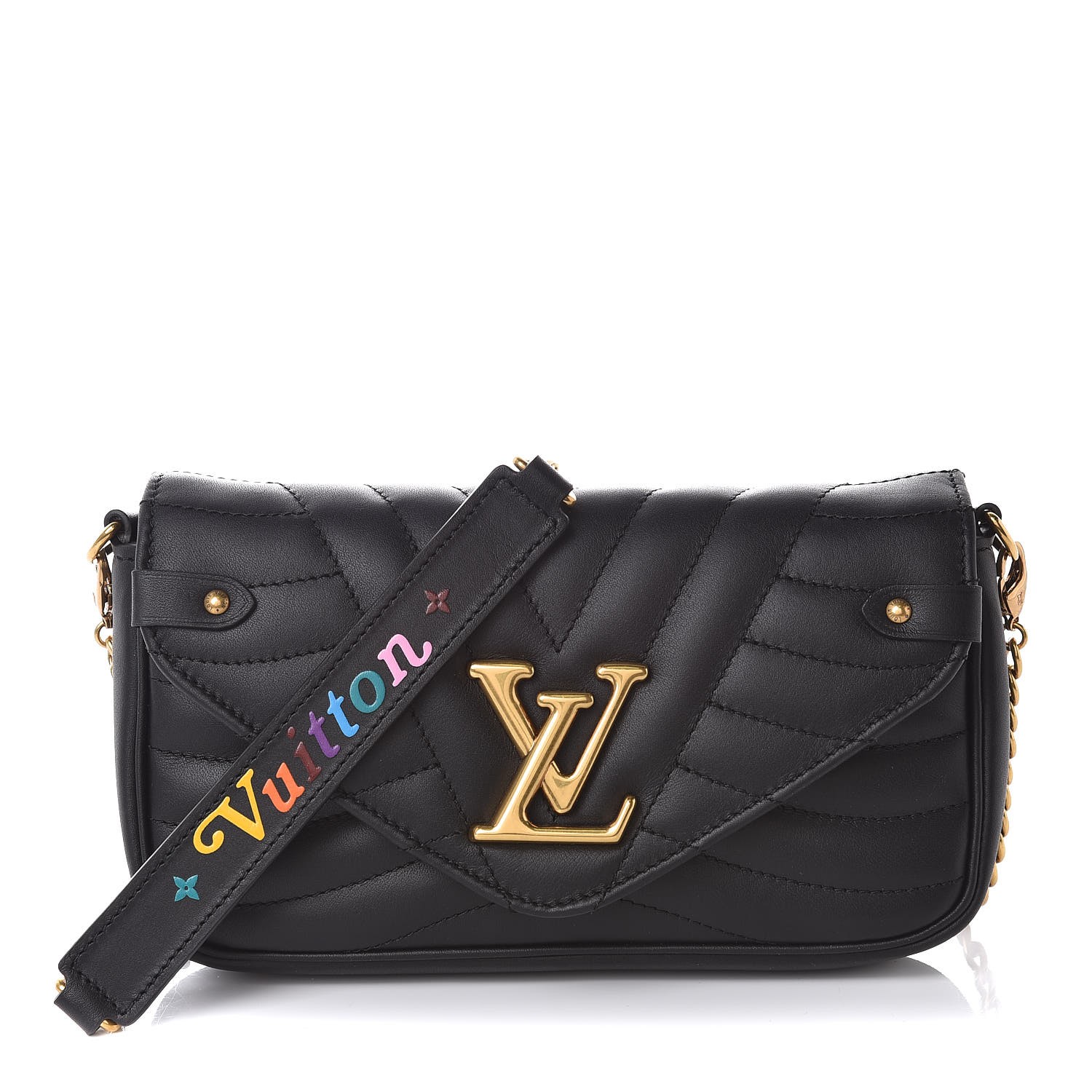 LOUIS VUITTON Calfskin New Wave Chain Pochette Black 343786