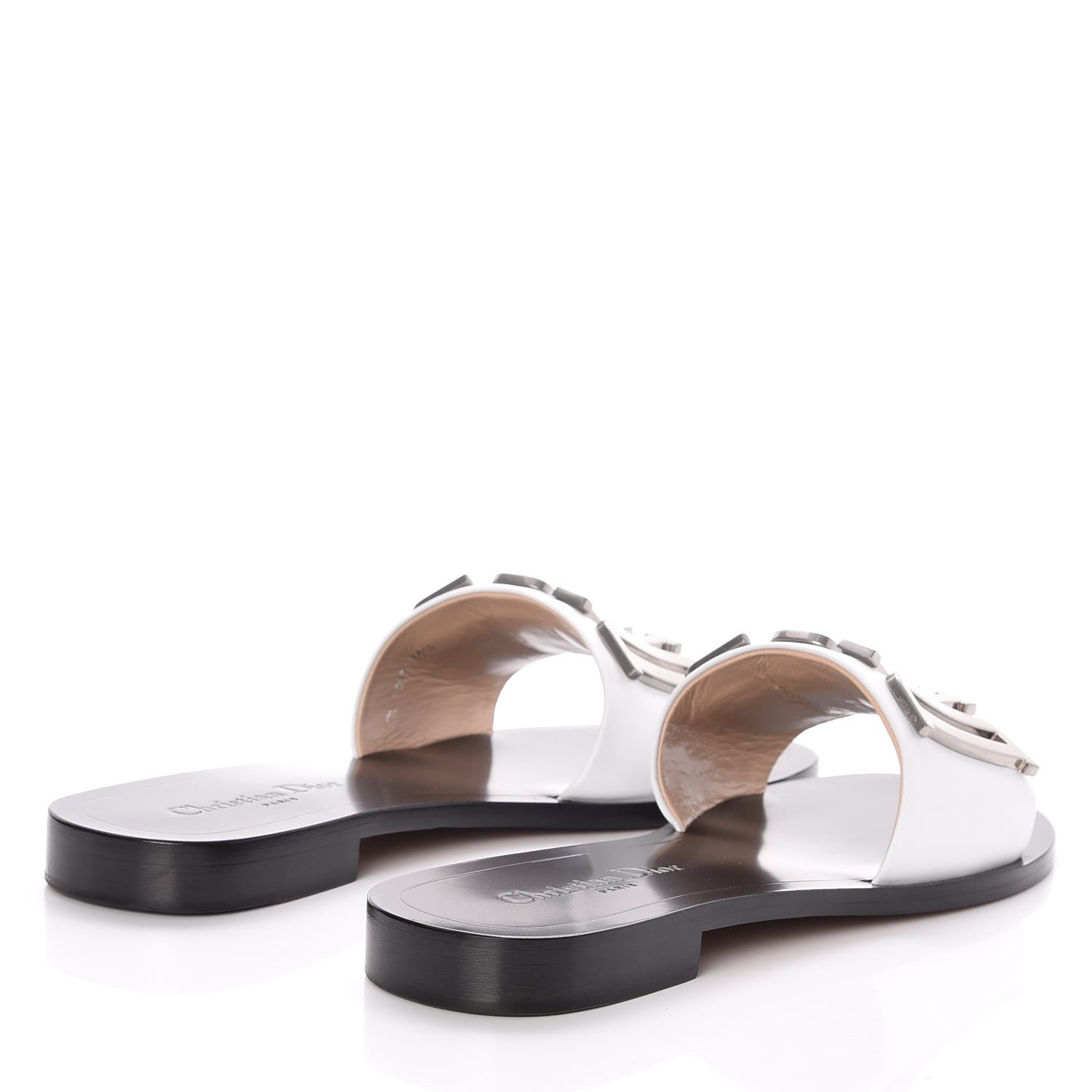 CHRISTIAN DIOR Calfskin Evolution Slide Sandals 39.5 White 265271