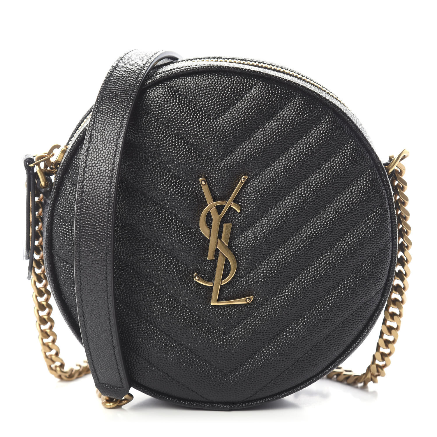 SAINT LAURENT Grain De Poudre Matelasse Chevron Quilted Round Vinyle ...