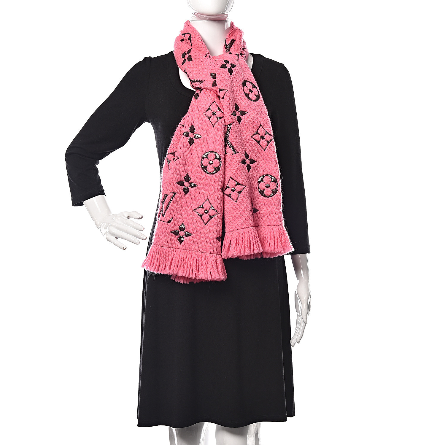 Forholdsvis ophavsret Busk LOUIS VUITTON Wool Silk Logomania Shine Scarf Rose Pop 472636 | FASHIONPHILE