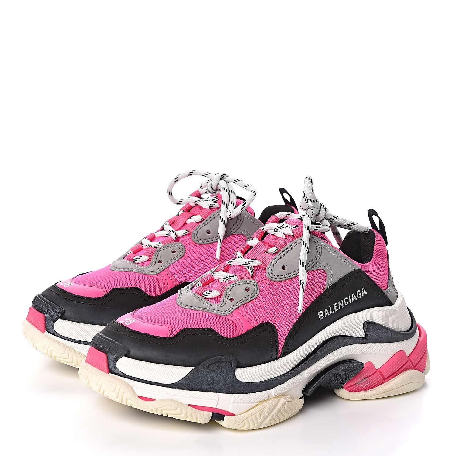 BALENCIAGA Calfskin Womens Triple S Trainers Sneakers 38 Fluo Pink Grey ...
