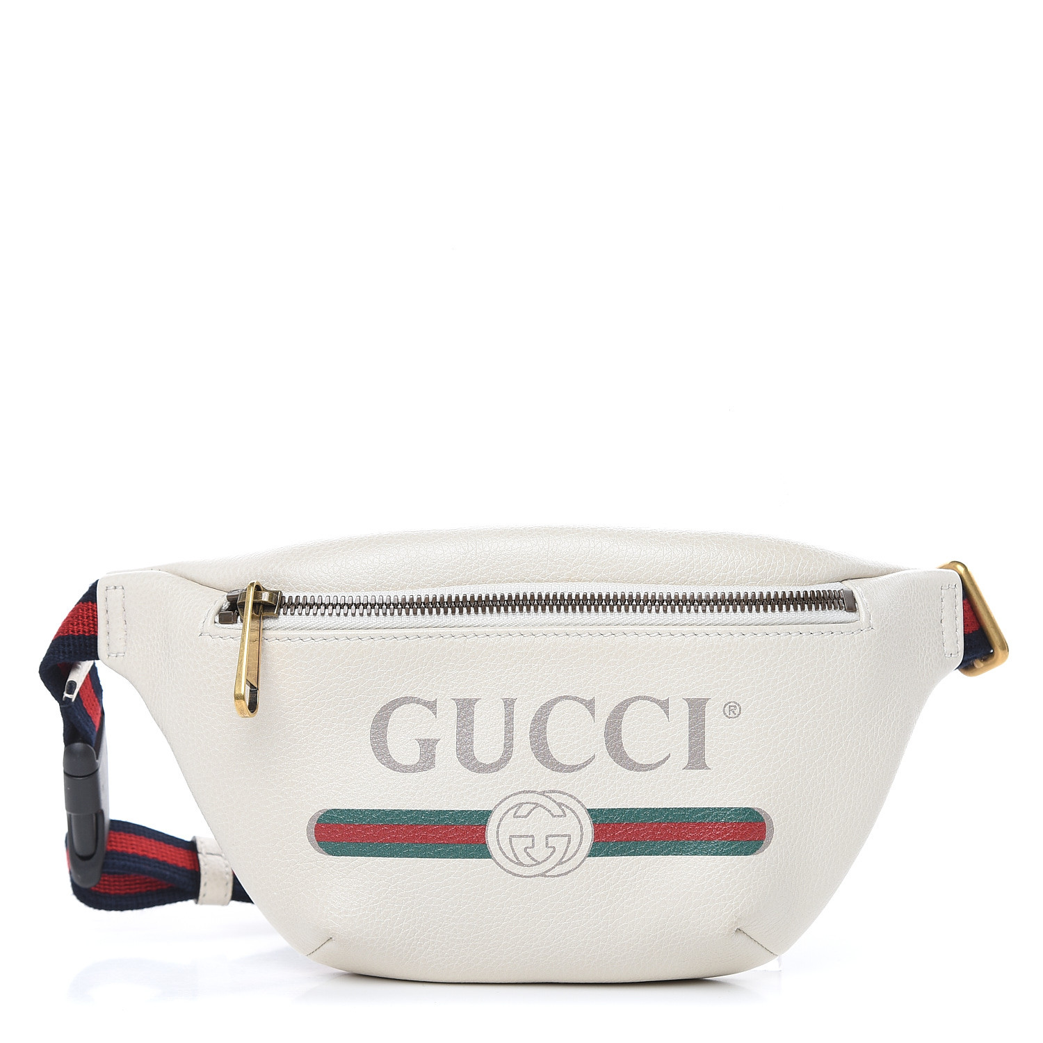 GUCCI Grained Calfskin Small Gucci Print Belt Bag White 474732