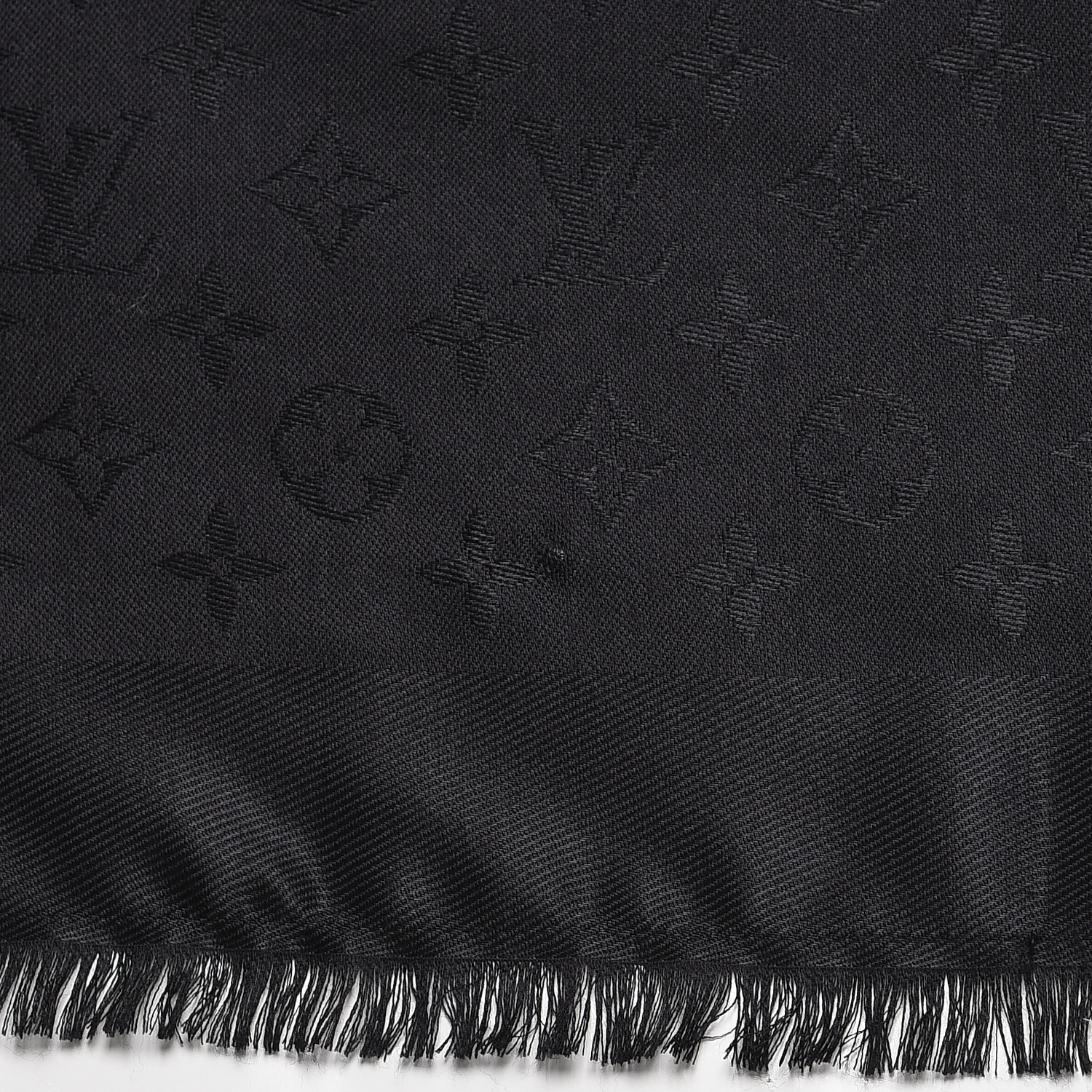 LOUIS VUITTON Silk Wool Monogram Shawl Black 471120