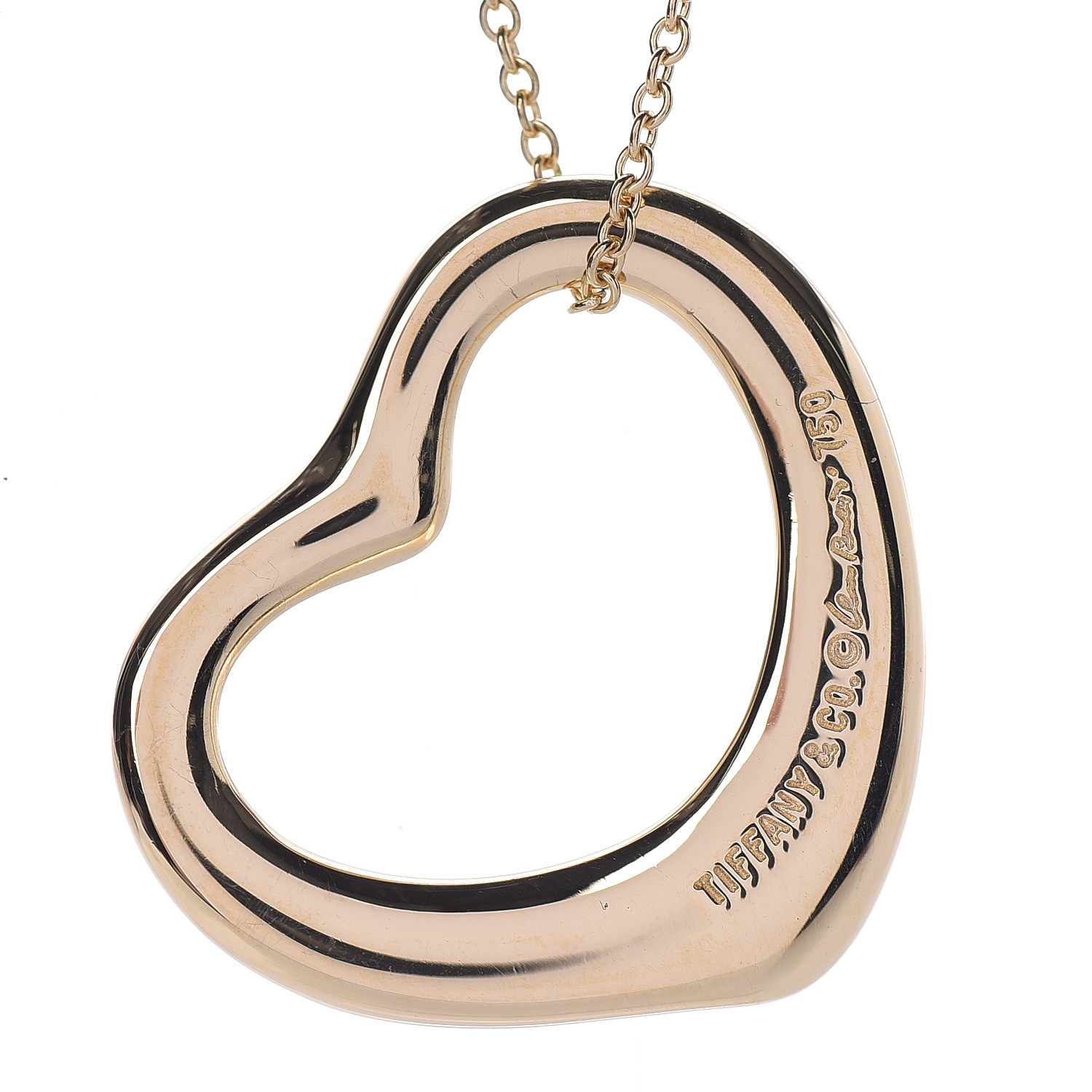 TIFFANY 18K Yellow Gold Elsa Peretti 22mm Open Heart Pendant Necklace ...