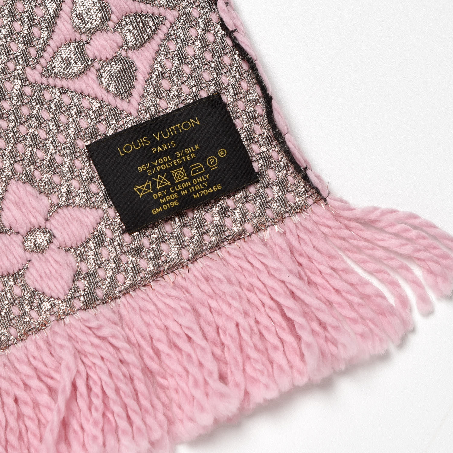 LOUIS VUITTON Wool Silk Logomania Shine Scarf Pink 384818