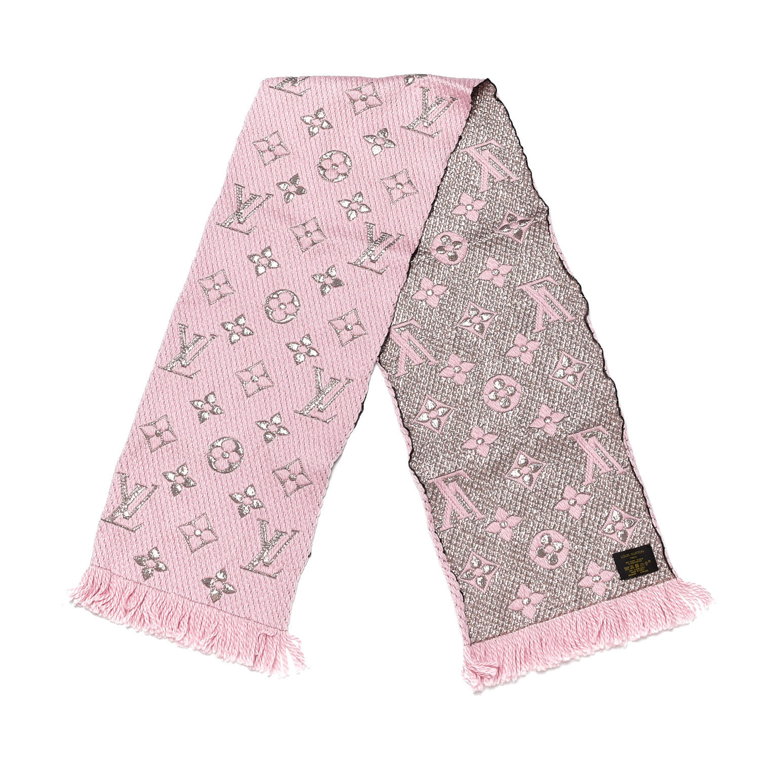 LOUIS VUITTON Wool Silk Logomania Shine Scarf Pink 384818