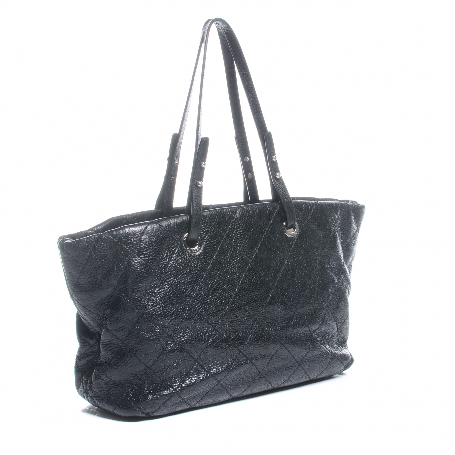CHANEL Glazed Calfskin Large On The Road Tote Black 46400