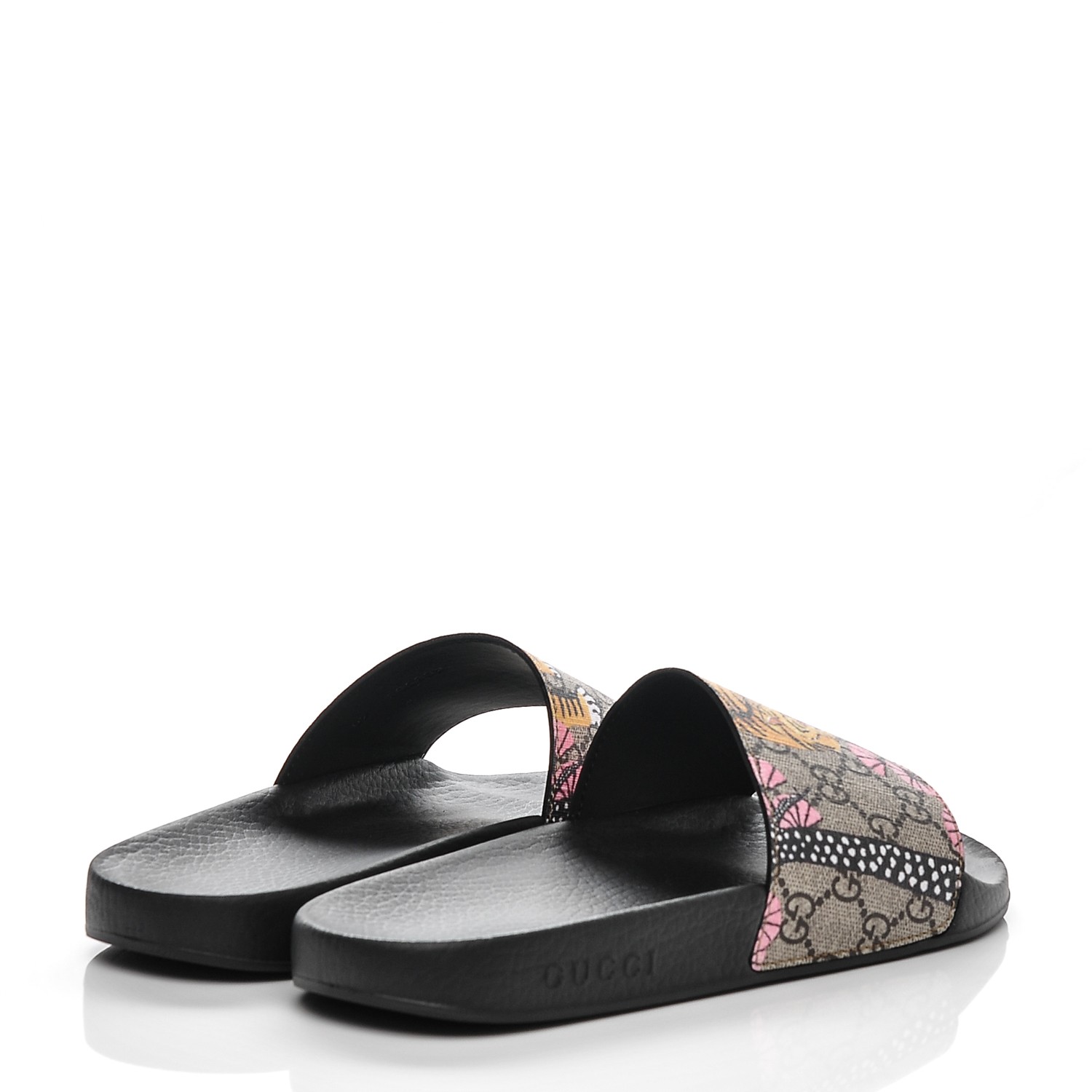 GUCCI GG Supreme Monogram Bengal Slide Sandals 40 Beige Pink 186178