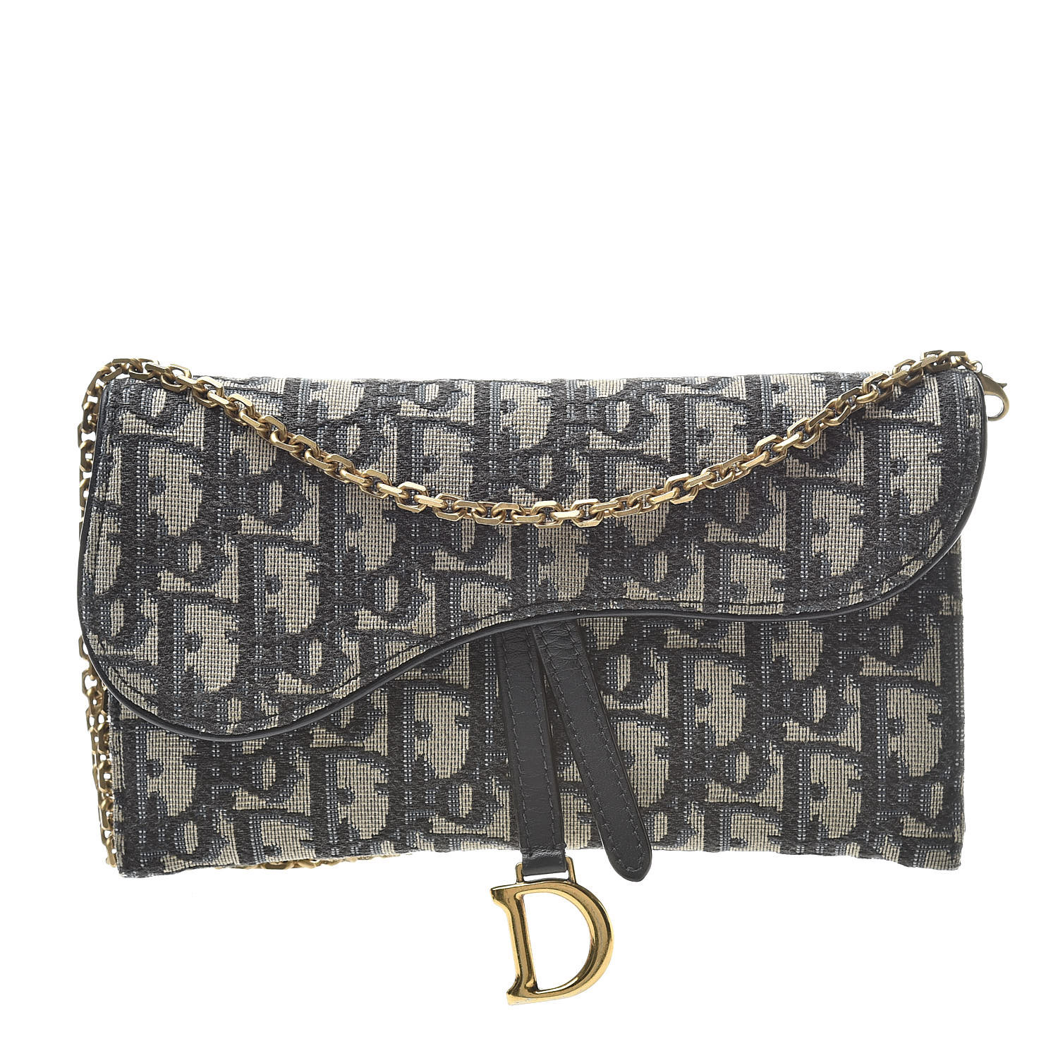 CHRISTIAN DIOR Oblique Saddle Chain Wallet Blue 525710