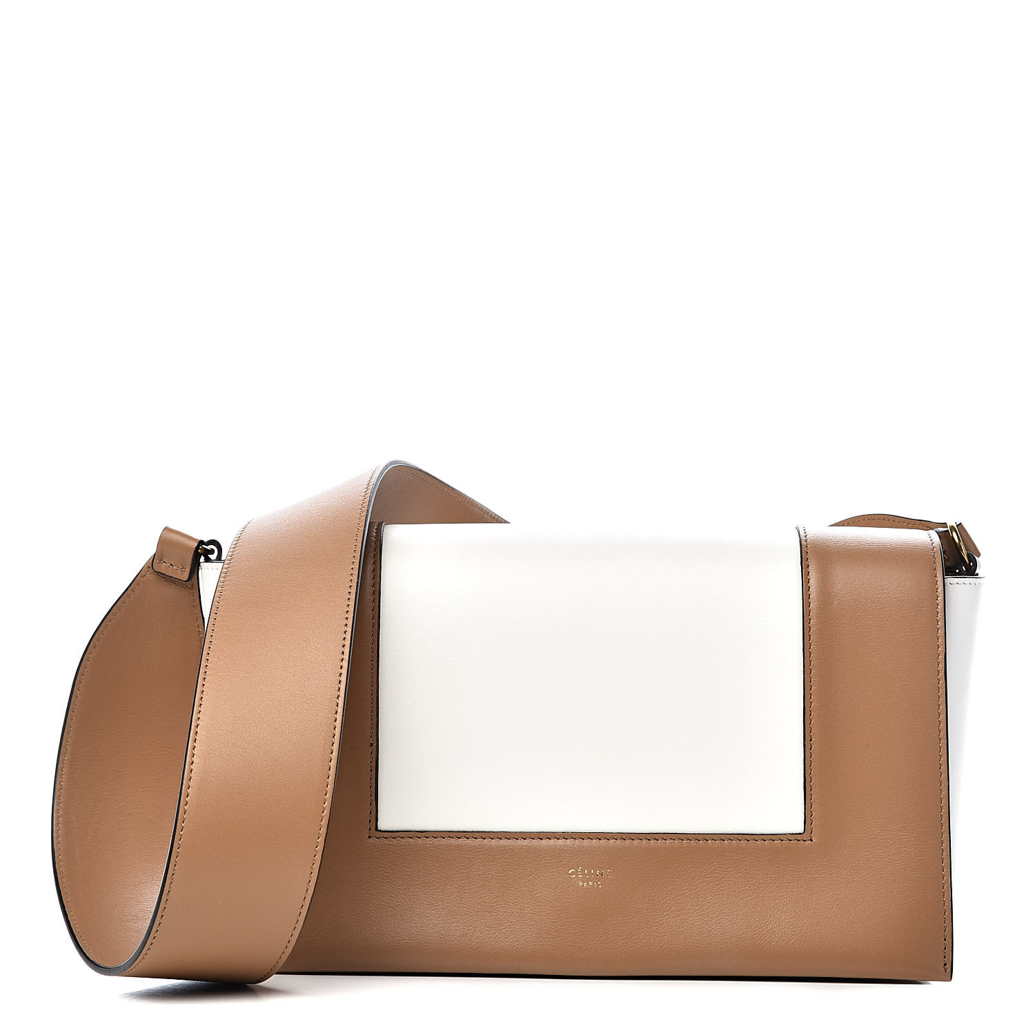 CELINE Shiny Smooth Calfskin Medium Frame Shoulder Bag Tan Optic White ...