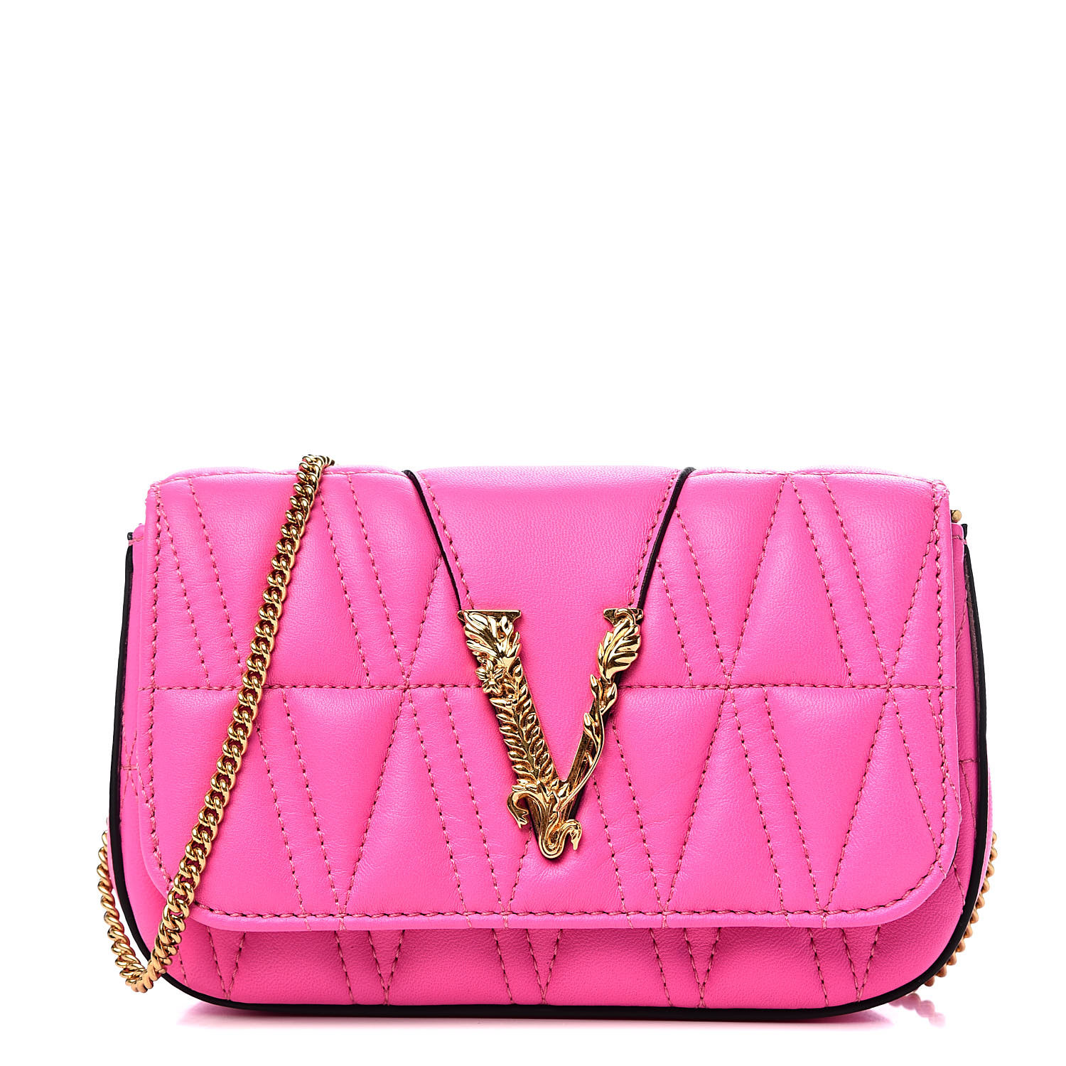 VERSACE Nappa Quilted Virtus V Evening Bag Pink 568592