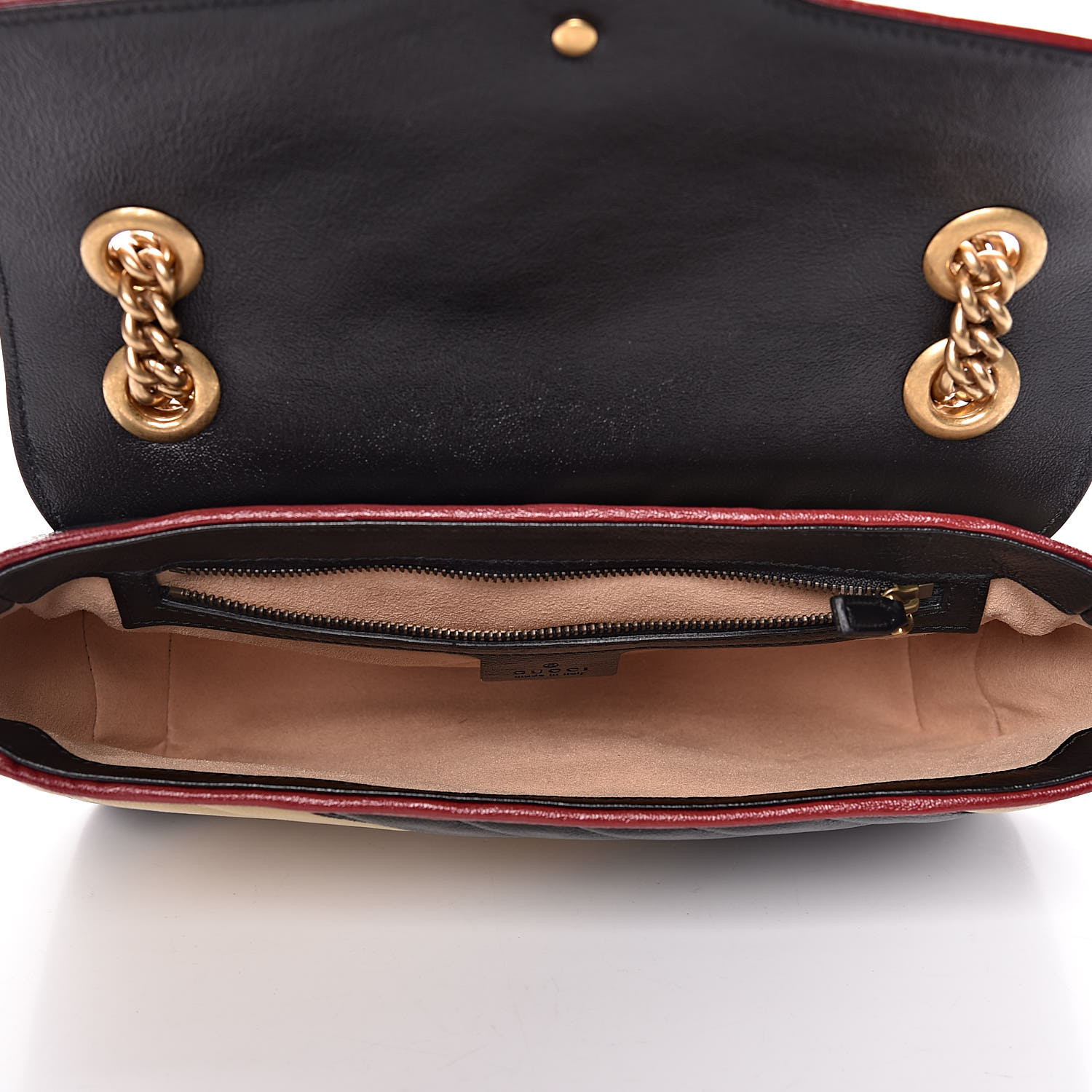 GUCCI Vintage Effect Calfskin Matelasse Small Striped GG Marmont Shoulder Bag Black Beige 446230