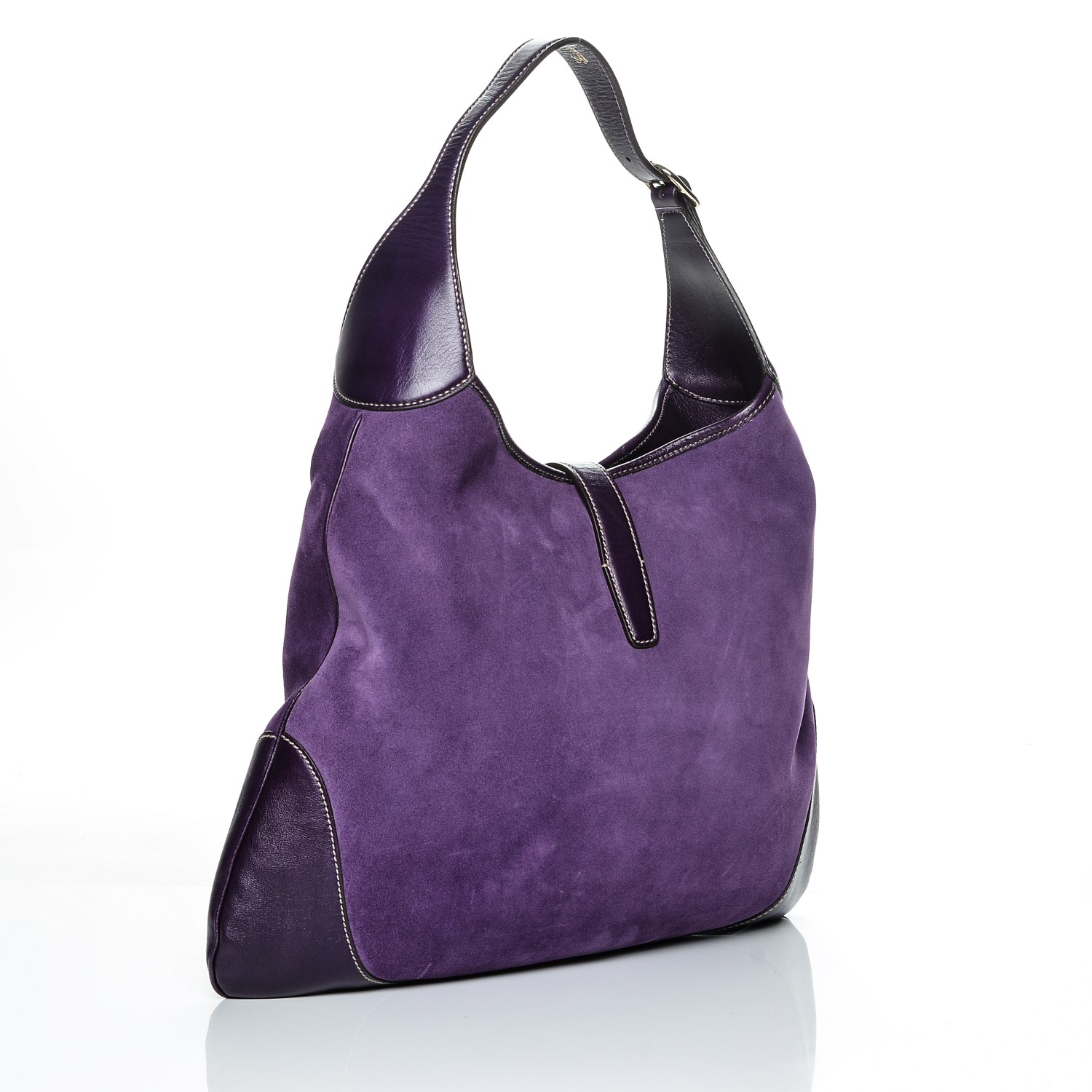 GUCCI Suede Studded Large Jackie Shoulder Bag Purple 190300