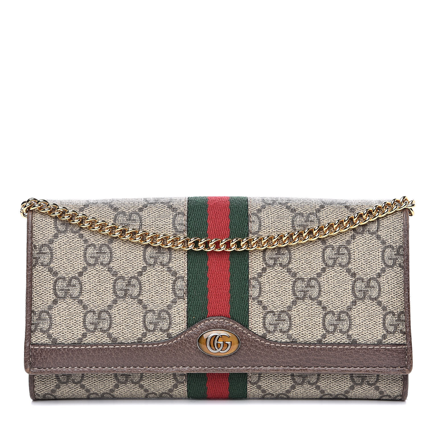 GUCCI GG Supreme Monogram Web Ophidia Wallet On Chain Brown 520760