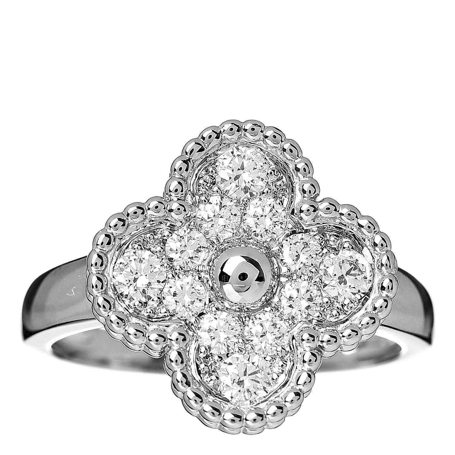 VAN CLEEF & ARPELS 18K White Gold Diamond Vintage Alhambra Ring 52 6 522518