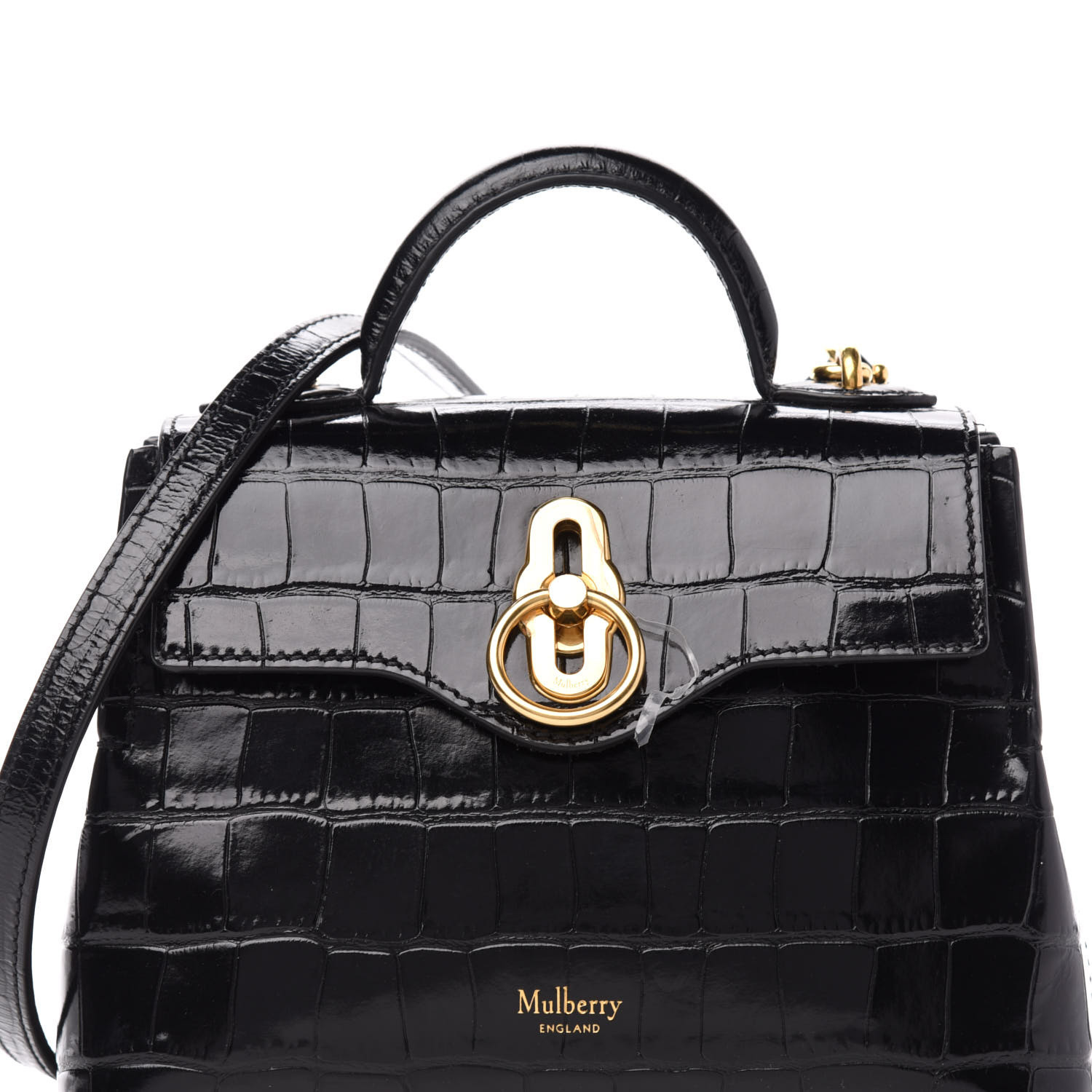 MULBERRY Shiny Croc Calfskin Embossed Micro Seaton Black 696011 ...