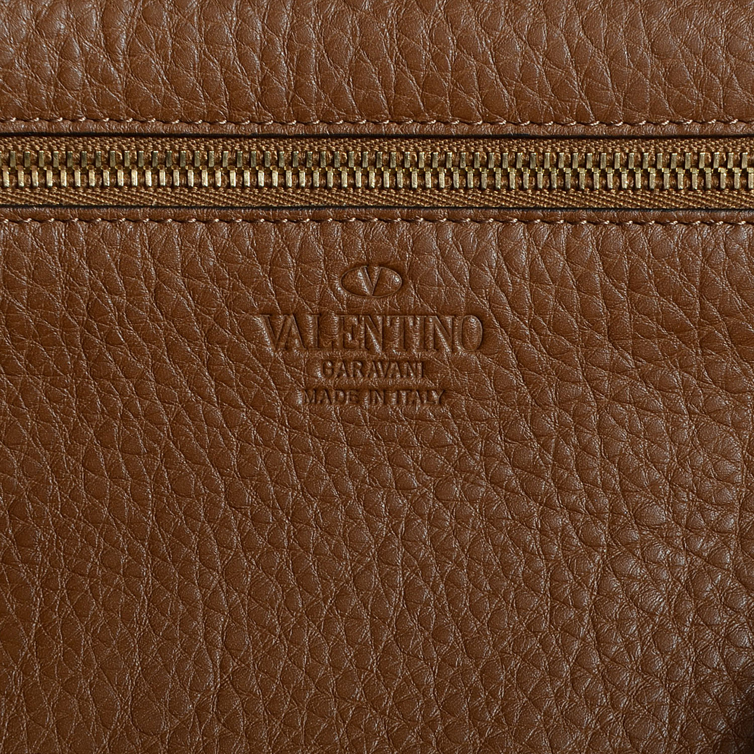 VALENTINO Grained Leather Medium Rockstud Tote Dark Brown 81848
