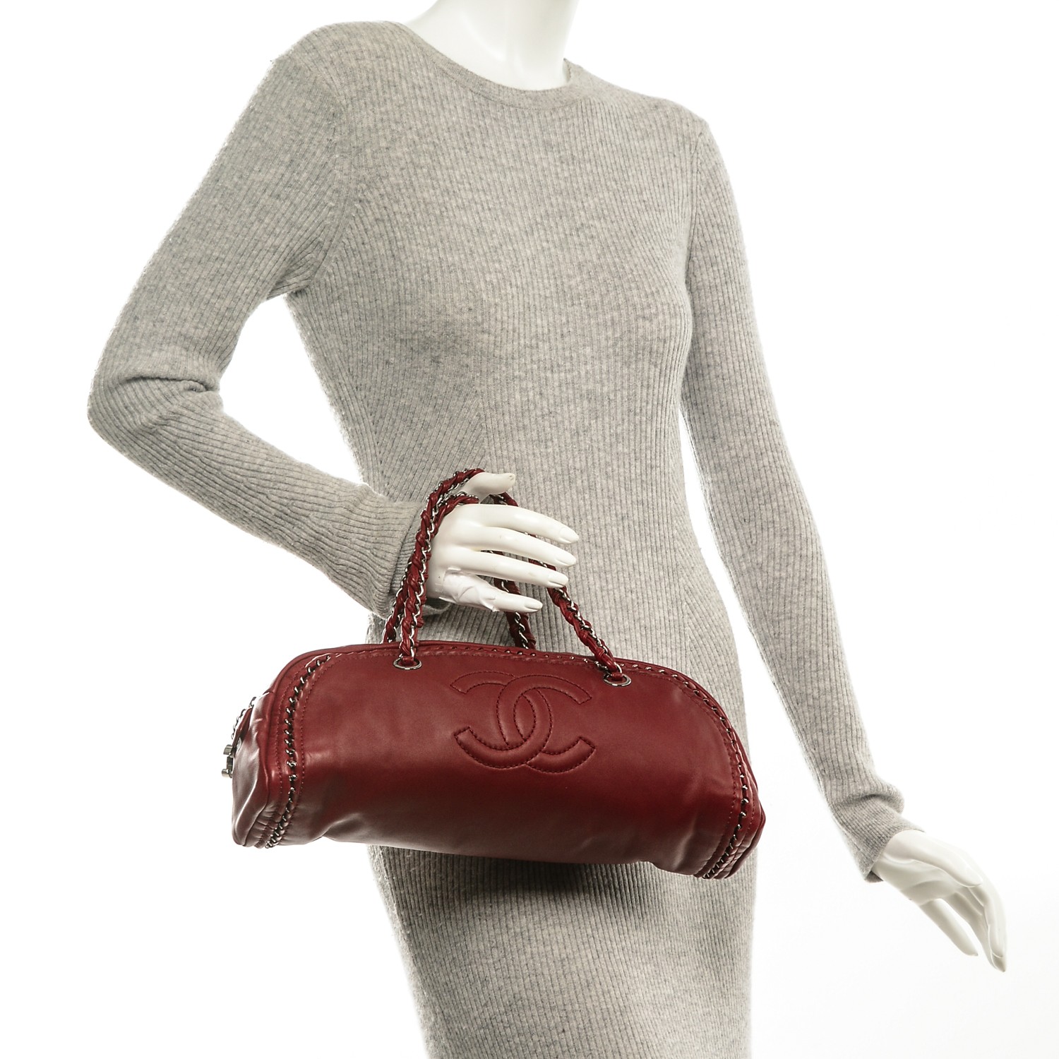 Chanel Smooth Calfskin Petit Luxe Ligne Bowler Satchel Bag Red