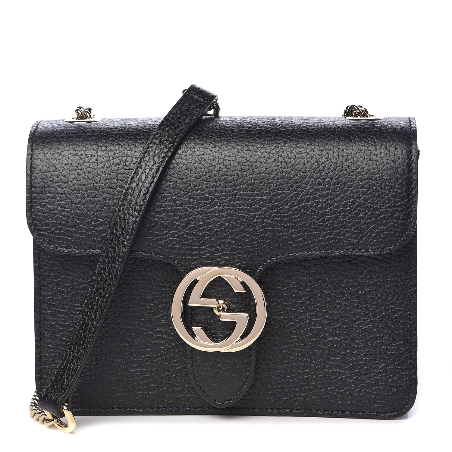 GUCCI Dollar Calfskin Small Interlocking G Shoulder Bag Black 500468