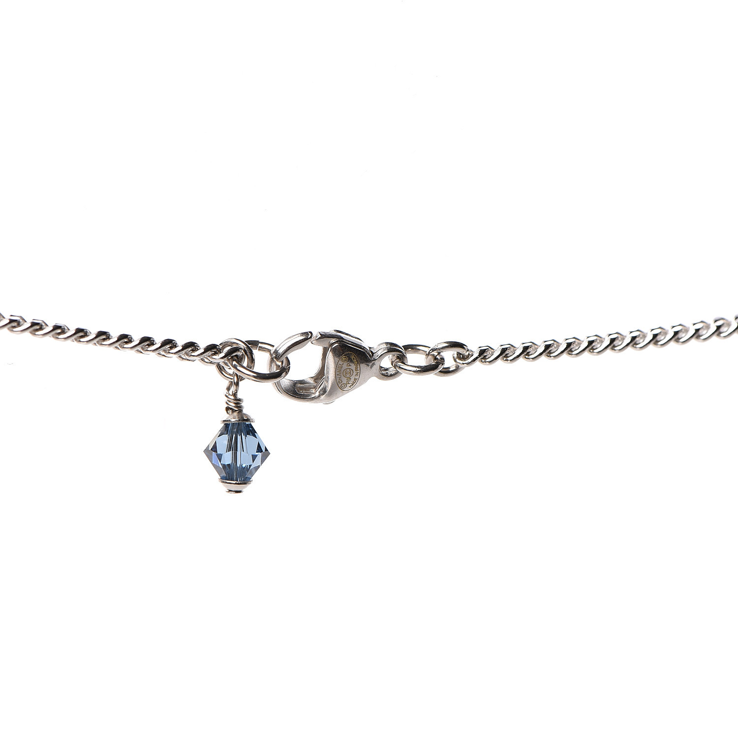 CHANEL Crystal Baguette CC Pendant Necklace Silver Blue 498440