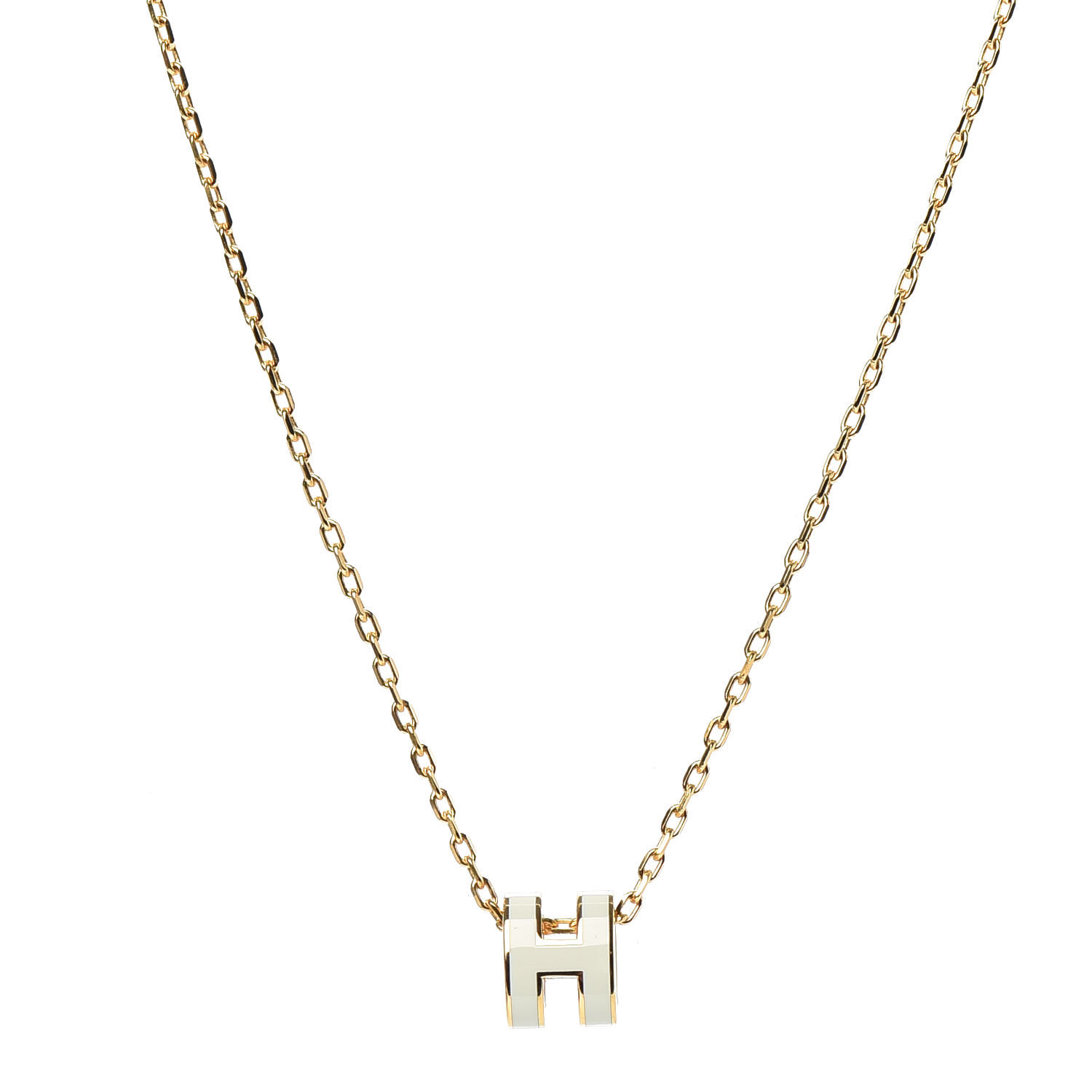 HERMES Lacquered Gold Mini Pop H Pendant Necklace White 733200