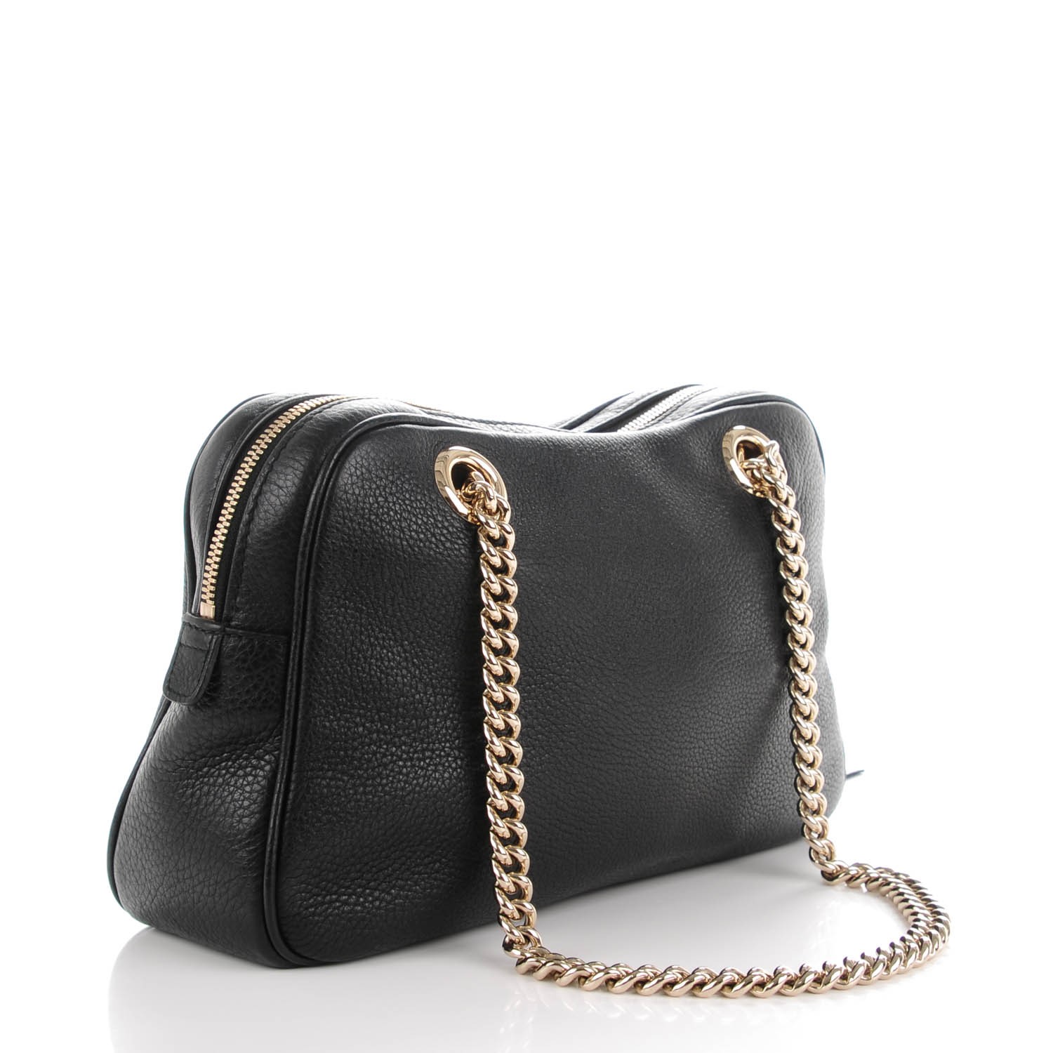 GUCCI Pebbled Calfskin Small Soho Chain Shoulder Bag Black 164162