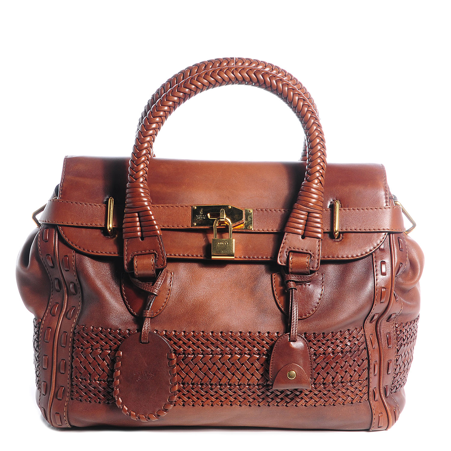 Leather Handmade Large Top Handle Bag Brown 87449 | FASHIONPHILE