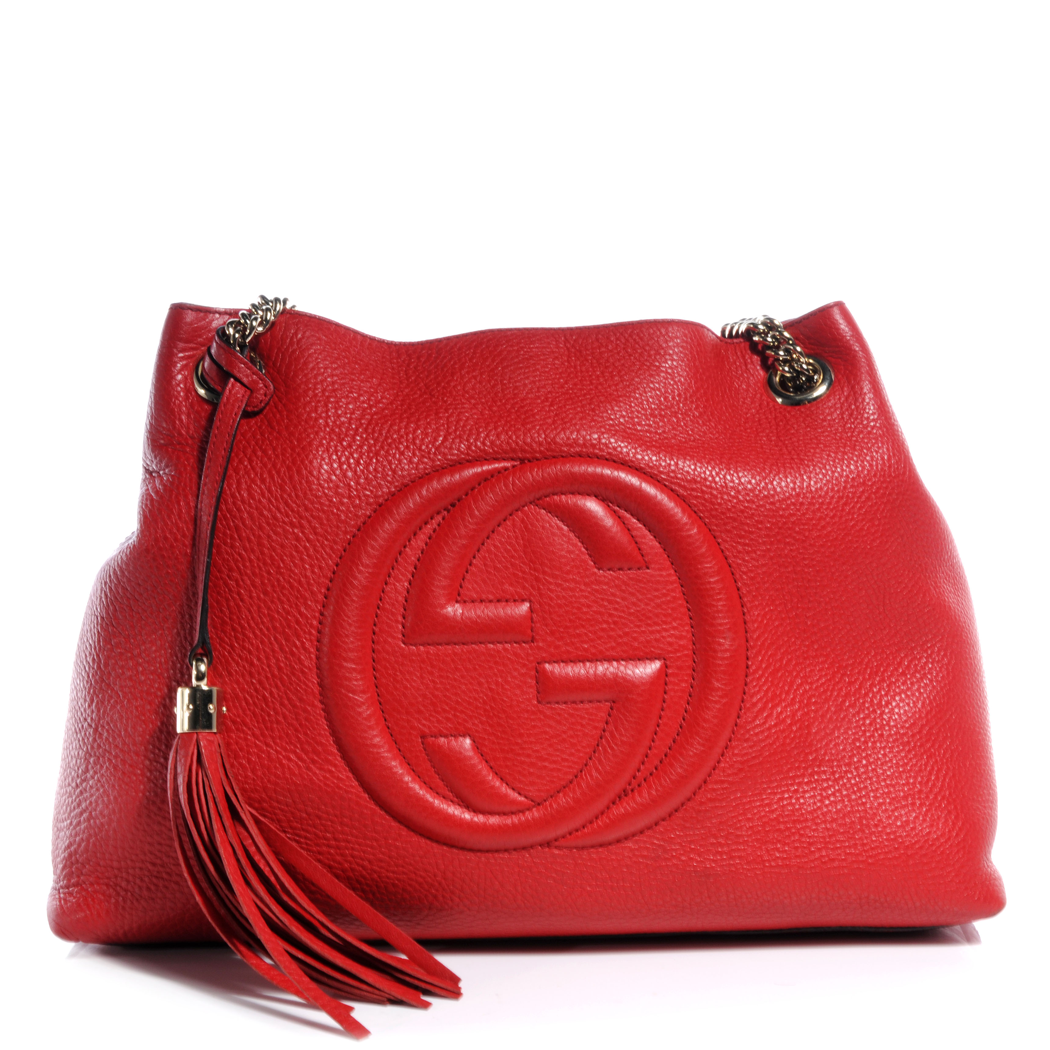 GUCCI Leather Medium Soho Chain Shoulder Bag Red 59846
