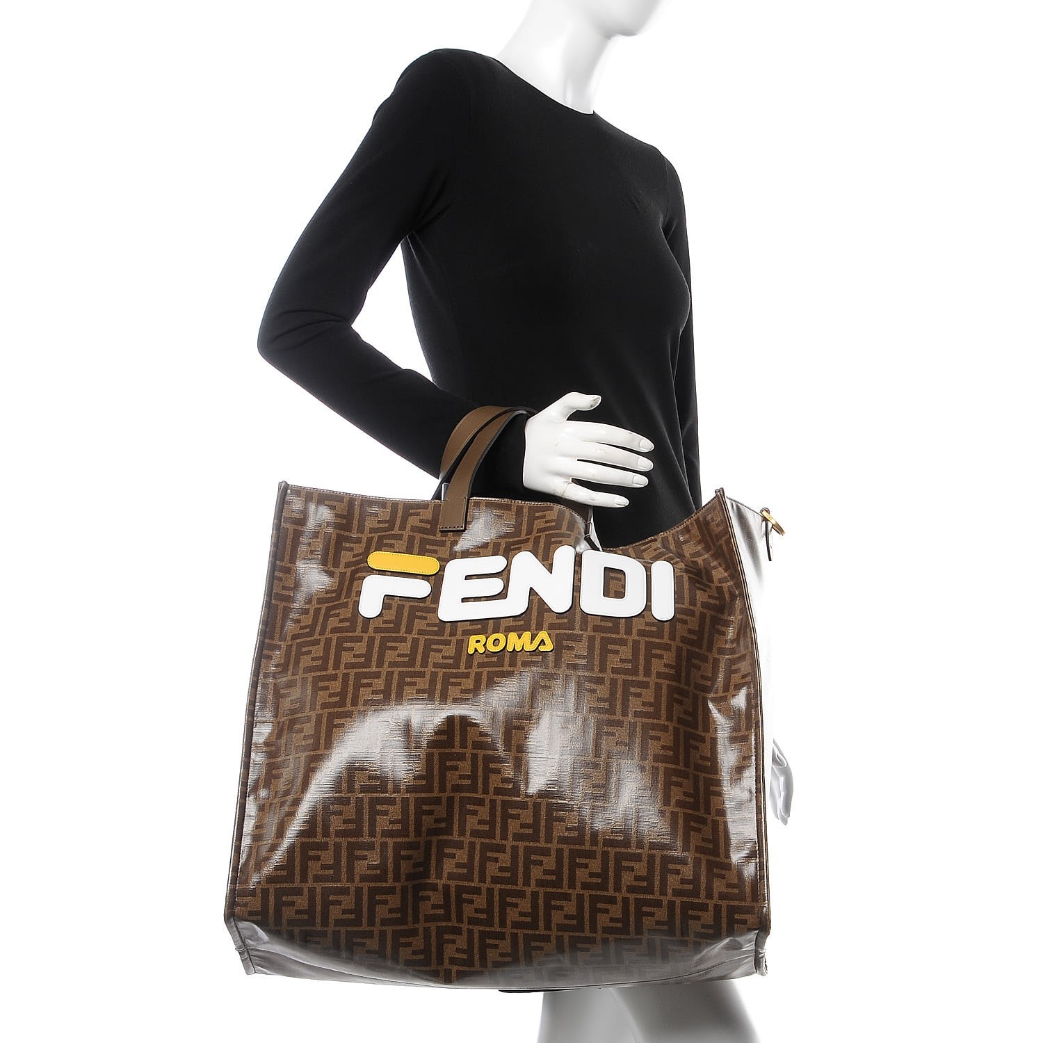FENDI Zucca Coated Canvas Large Mania Shopping Tote Bag 311114