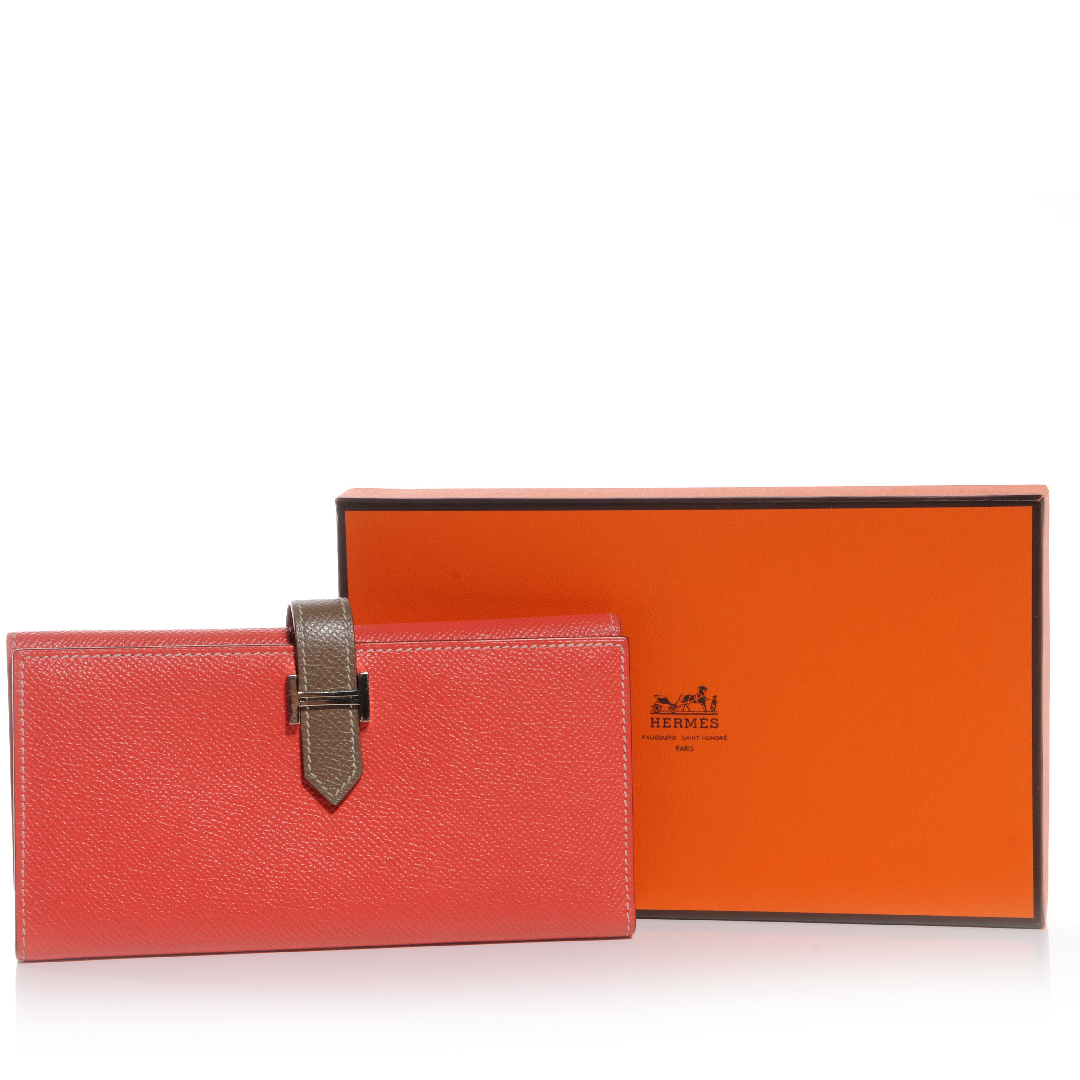 HERMES Epsom Bi Color Tri-Fold Bearn Wallet Etoupe Rose Jaipur 65834